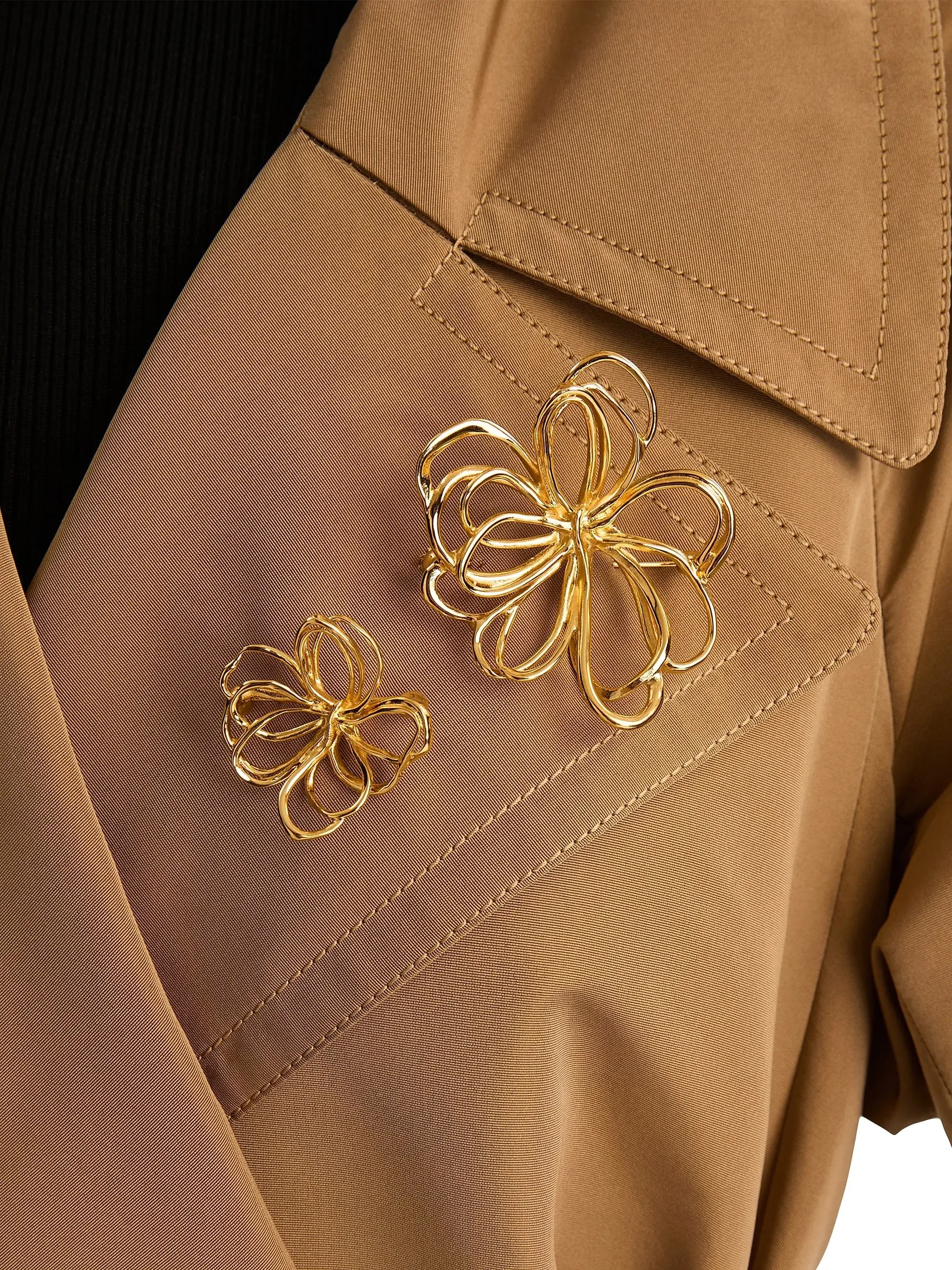 Women's 24K-Gold-Plated Large Wire Flower Brooch - Gold