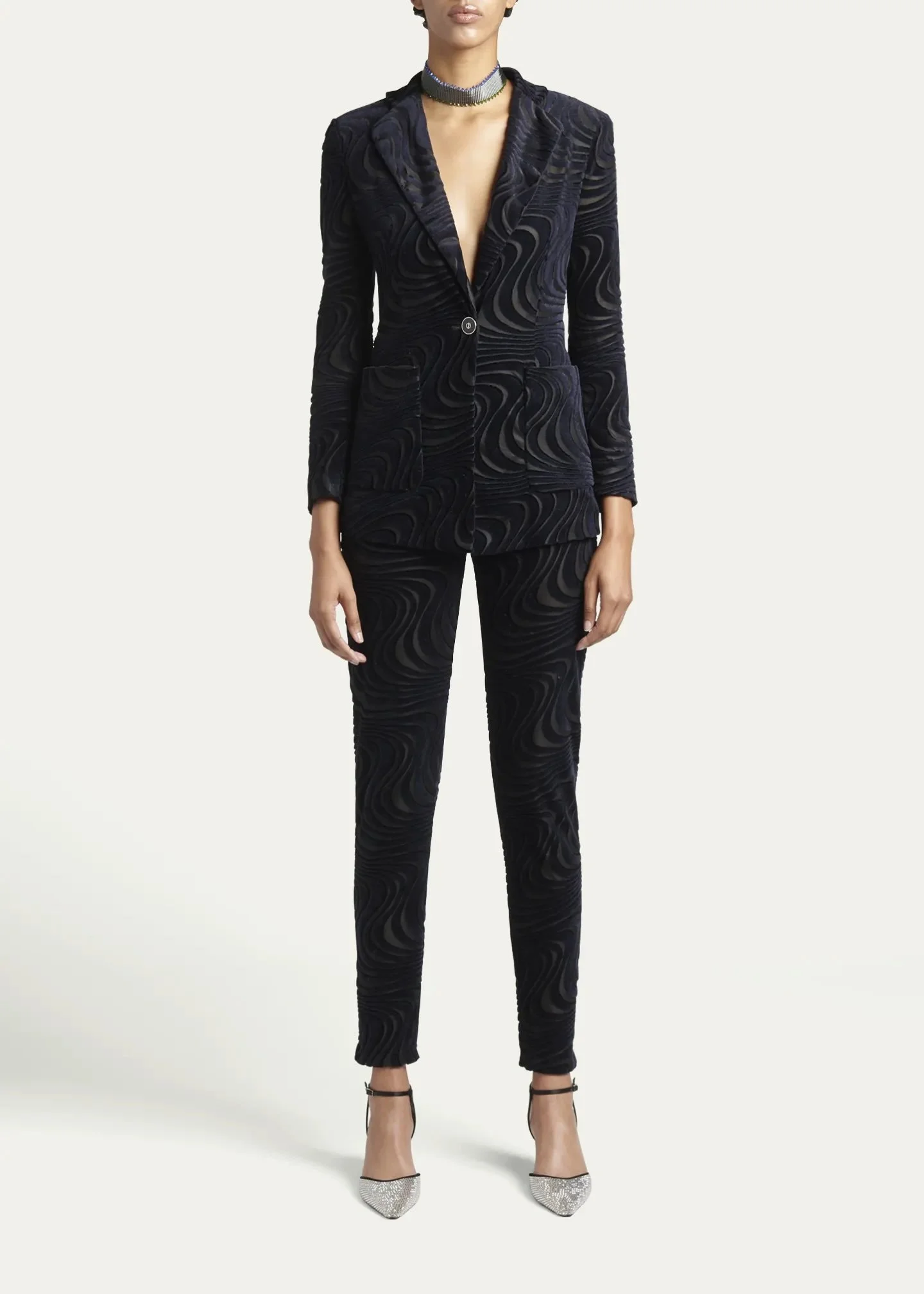 Swirl Jacquard Jersey Single-Breasted Blazer Jacket