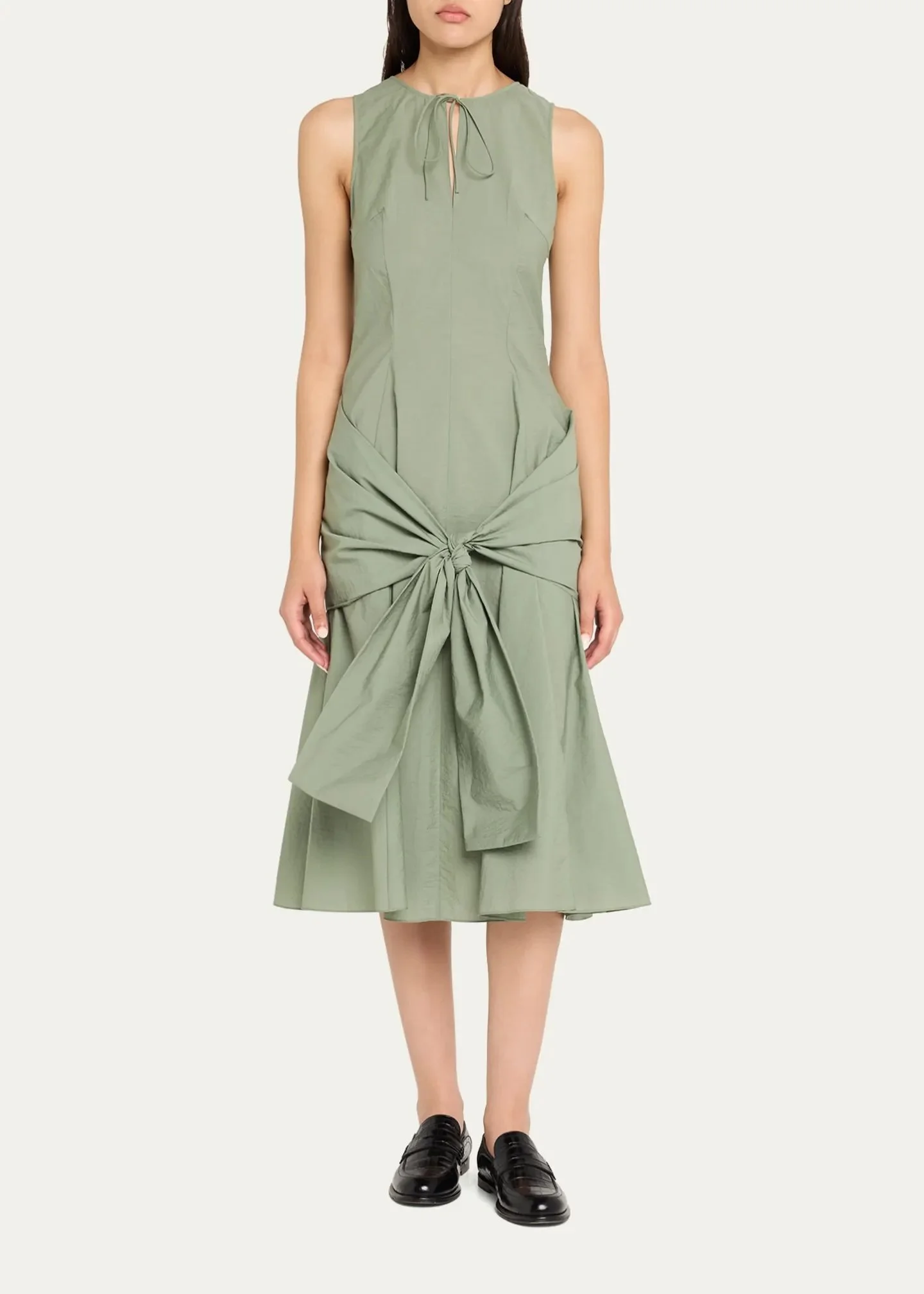 Draped Tie-Waist Midi Dress