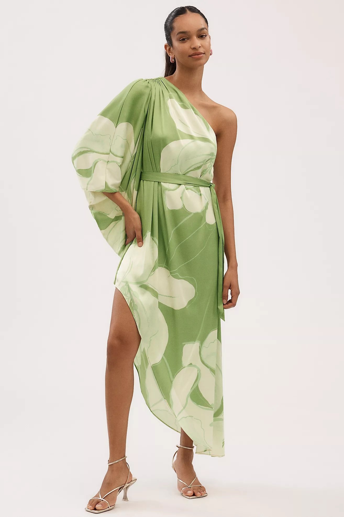 Stretch Satin One-Shoulder Maxi Dress