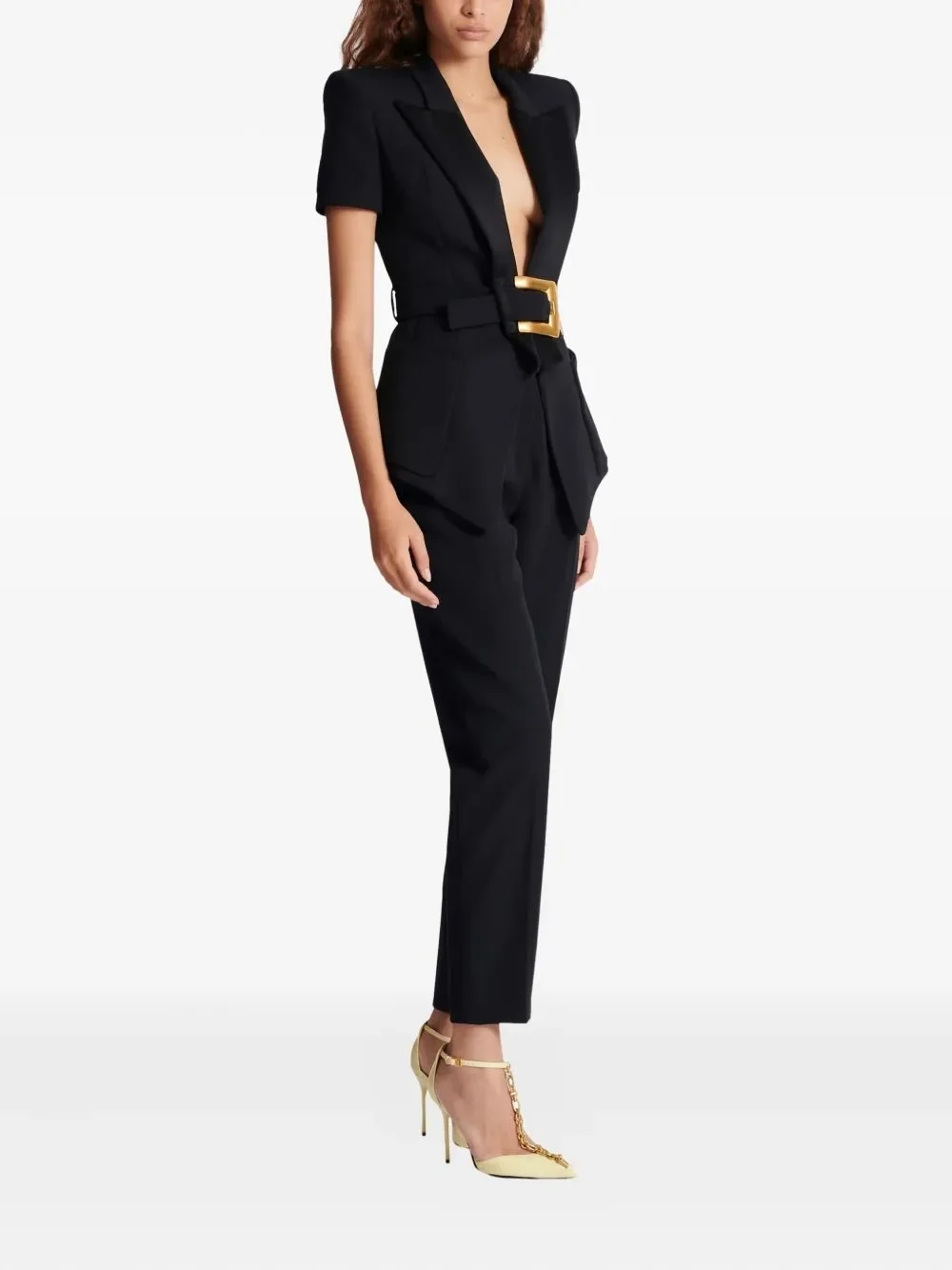 Balmain belted grain-de-poudre blazer - Black