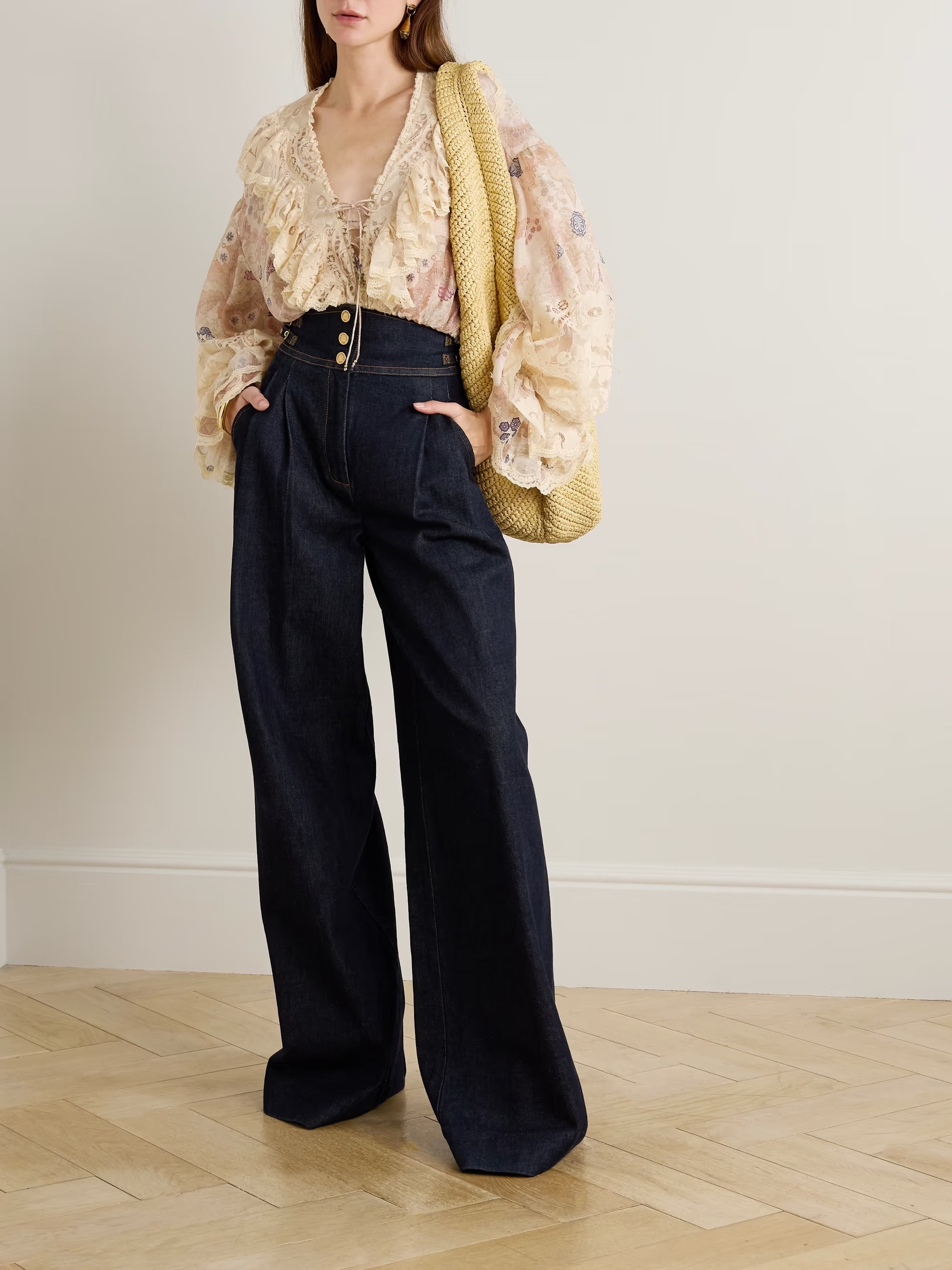 Zimmermann - Rebellion Lace-up Ruffled Floral-print Linen And Silk-blend Top - Cream