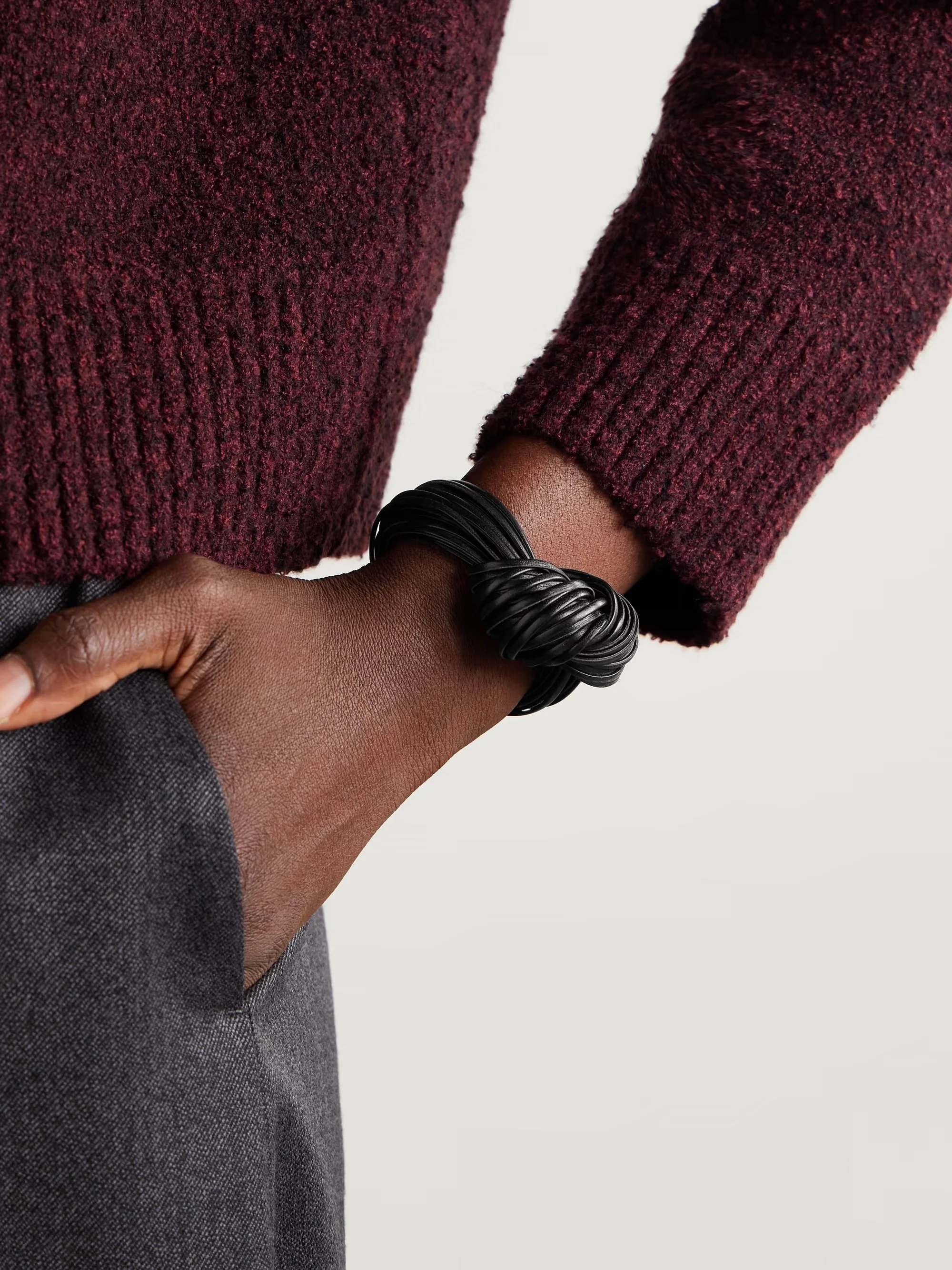 Bottega Veneta - Knot Gold-plated And Leather Bracelet - Black