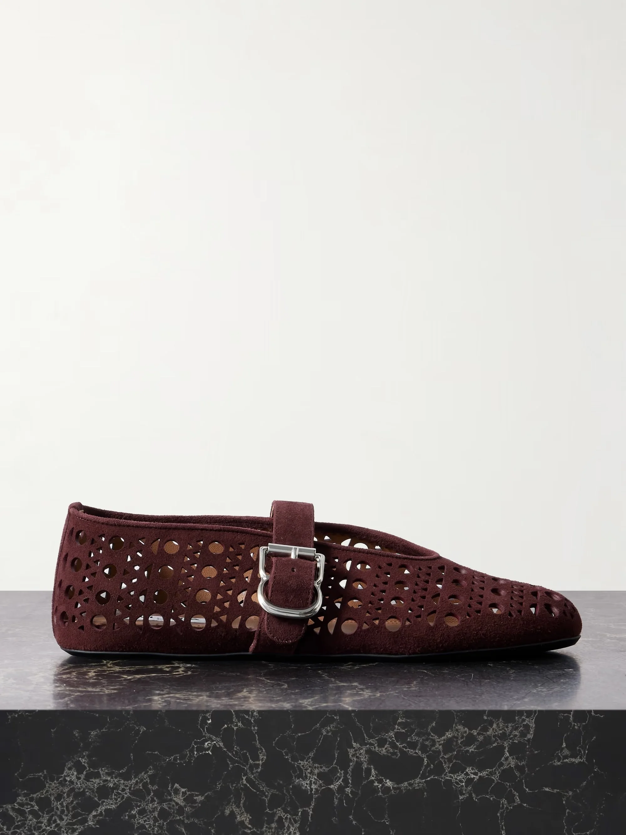Alaïa - Laser-cut Suede Ballet Flats - Burgundy