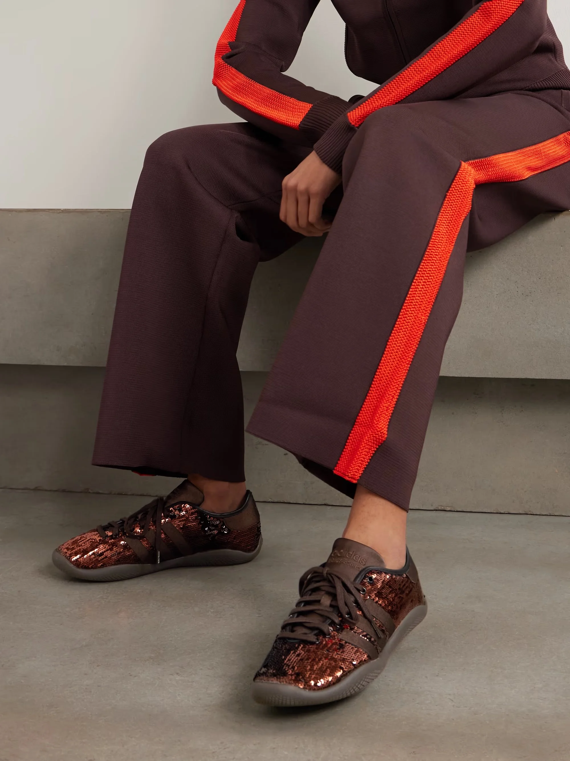 Adidas x Wales Bonner Karintha Sequined Sneakers in Brown Satin