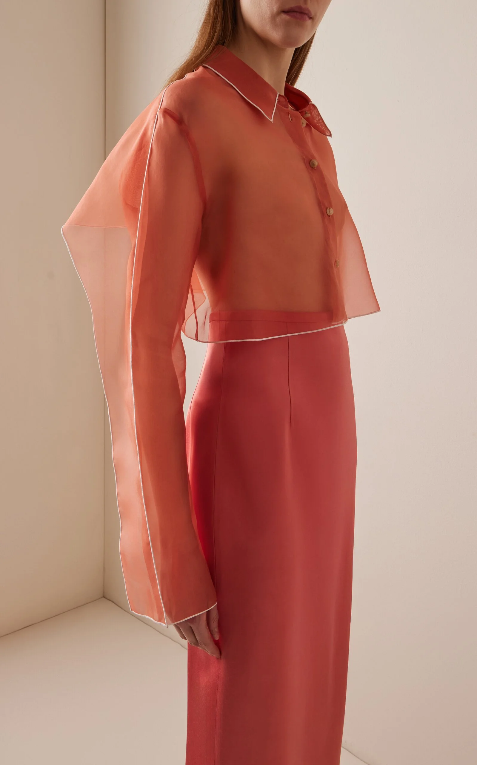 KHAITE - Fritz Cropped Layered Silk-organza Shirt - Orange