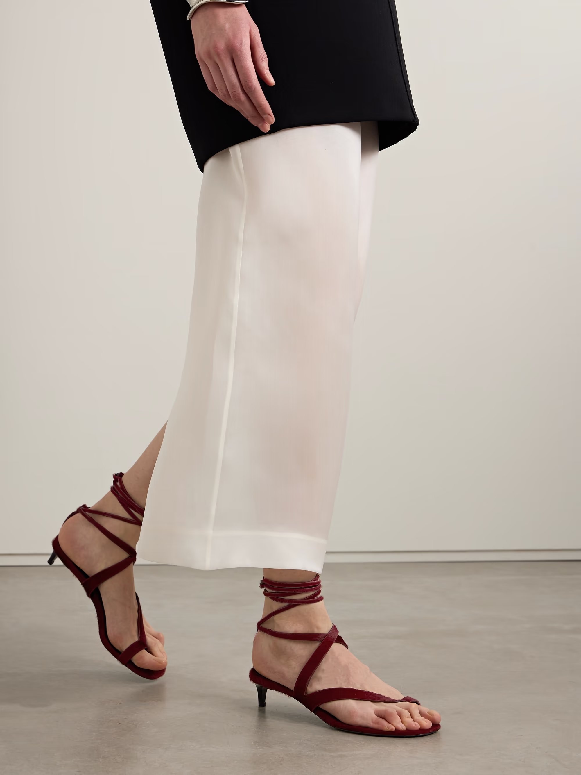 KHAITE - Aimee Calf Hair Sandals - Burgundy