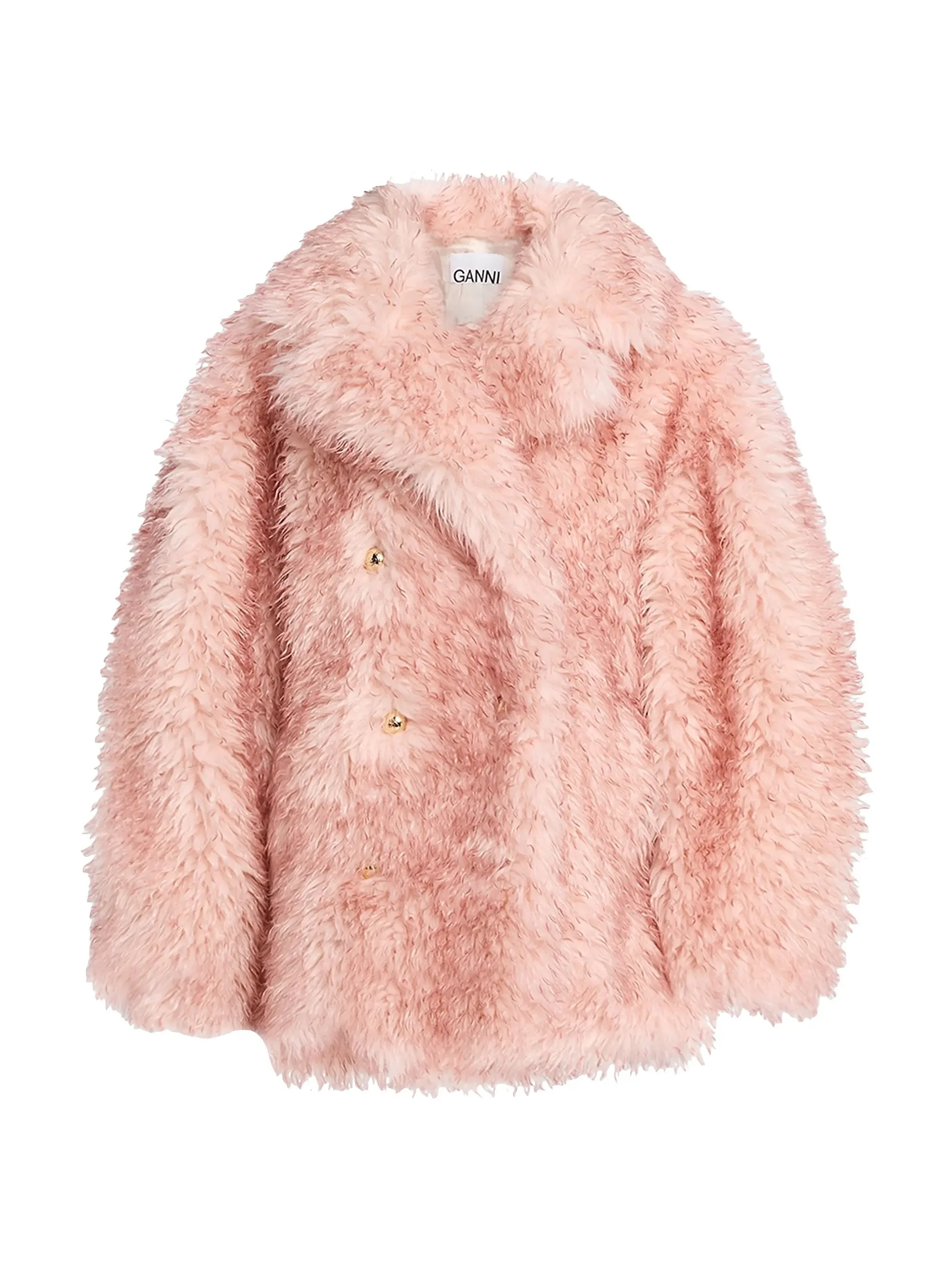 Women's Faux-Fur Double-Breasted Coat - Light Pink