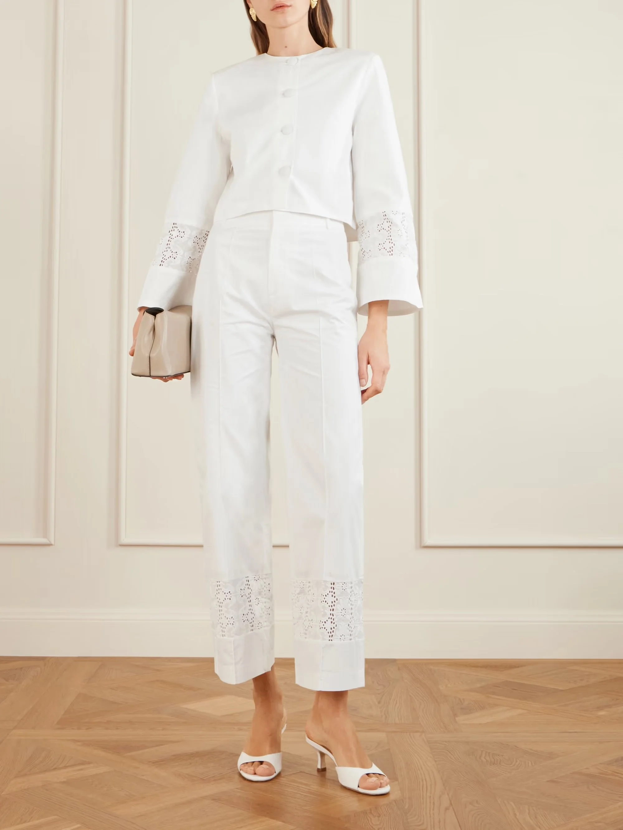 DESTREE - Ruby Broderie Anglaise-trimmed Cotton-poplin Jacket - White