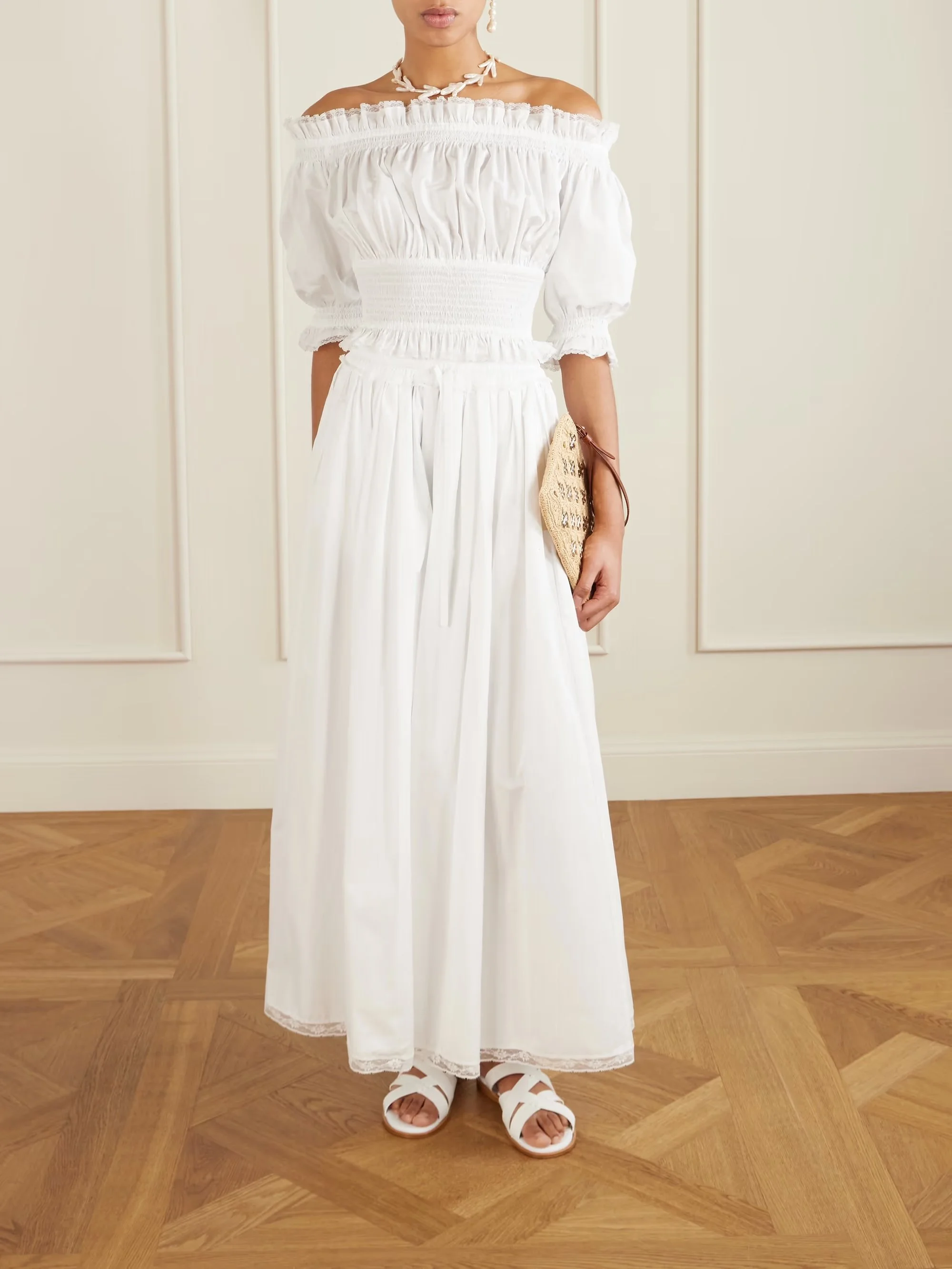 Dolce &amp; Gabbana - Pleated Cotton-blend Drawstring Maxi Skirt - White