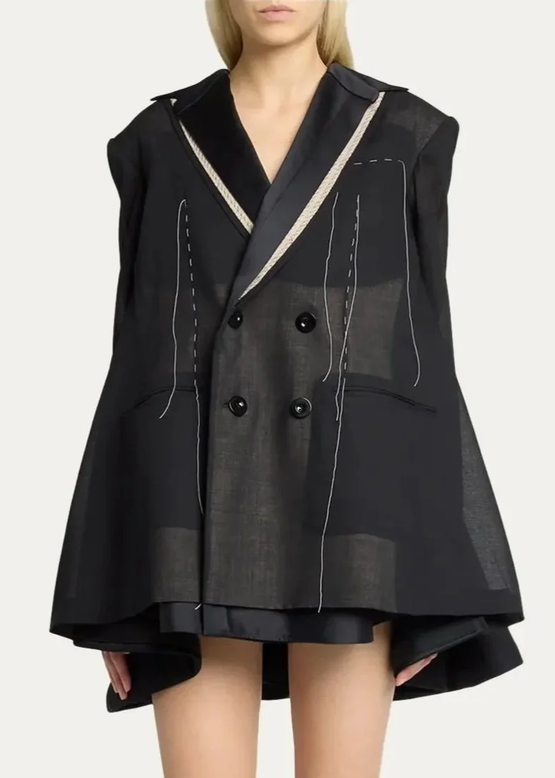 Deconstructed Wool Organza Double-Breasted Jacket