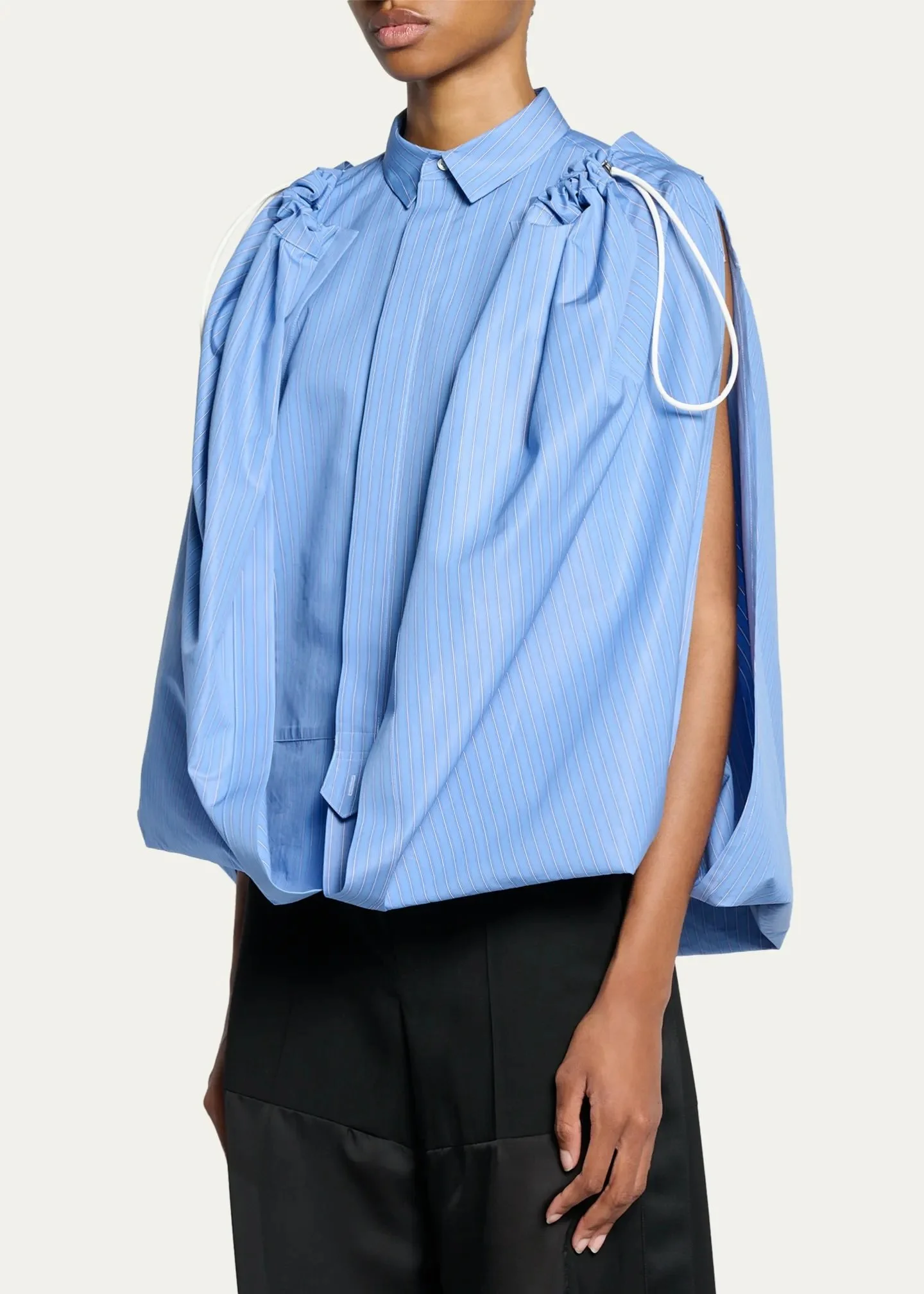 Striped Cotton Poplin Drawstring Cape Shirt