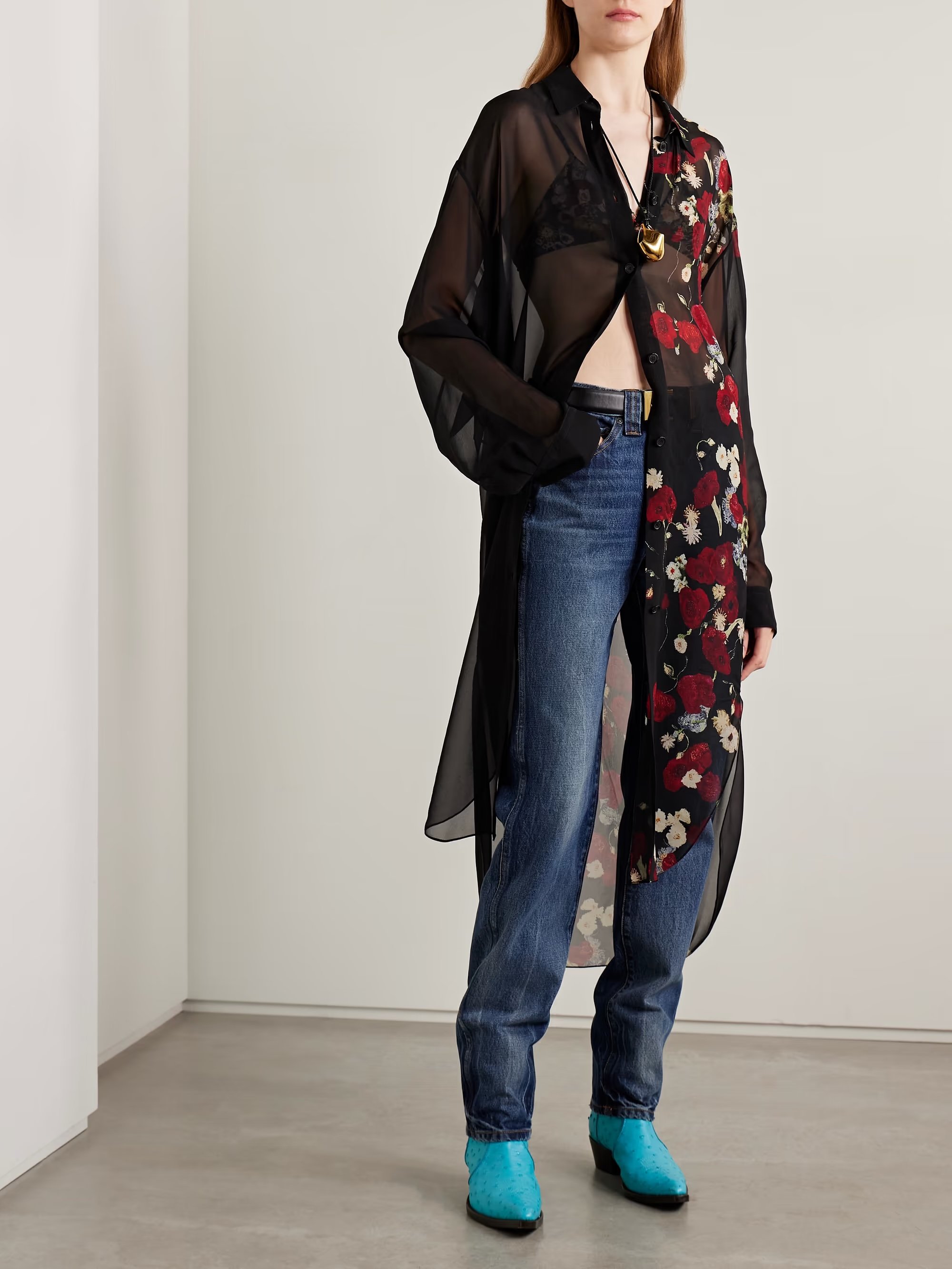 KHAITE - Gloria Floral-print Silk-chiffon Dress - Black