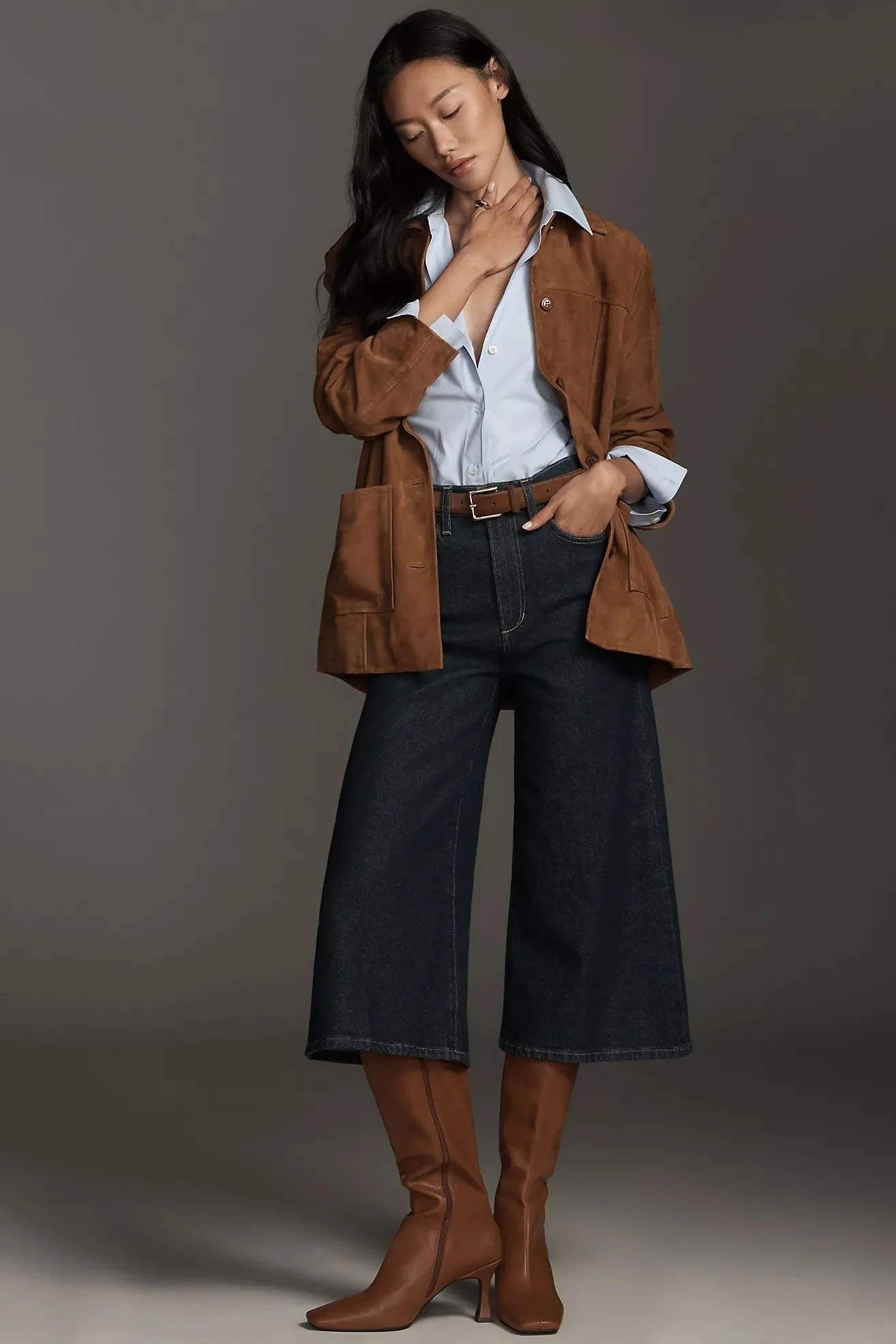 Culotte High-Rise Crop Wide-Leg Jeans