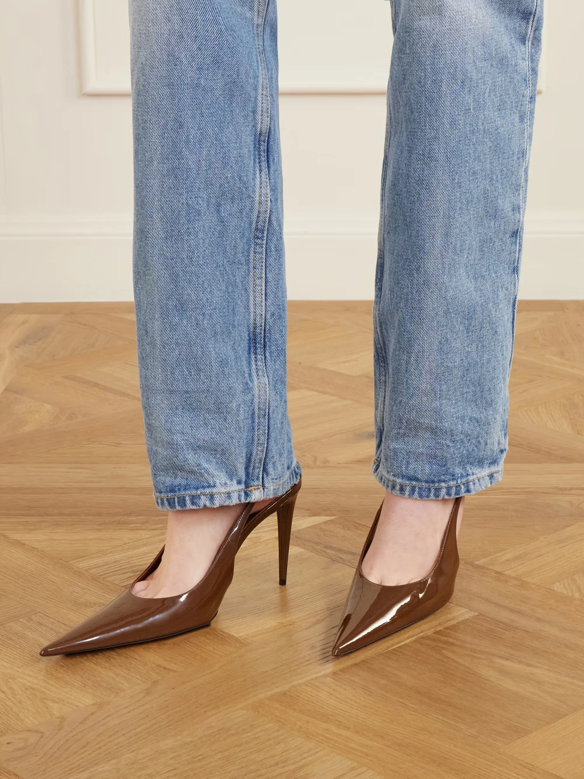 SAINT LAURENT - Guermanted Leather Slingback Pumps - Brown