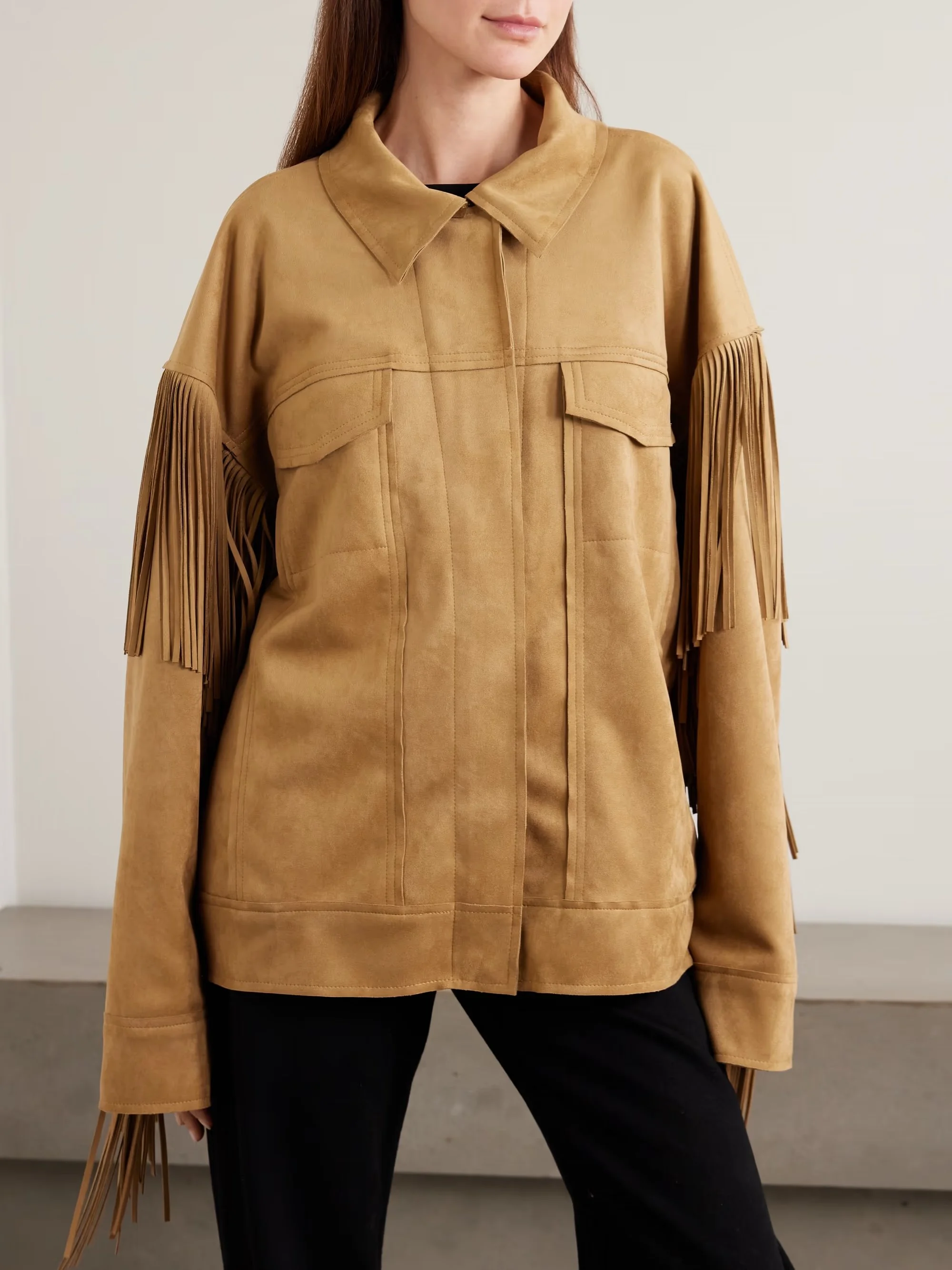 Norma Kamali - Fringed Oversized Brushed Jacket - Brown