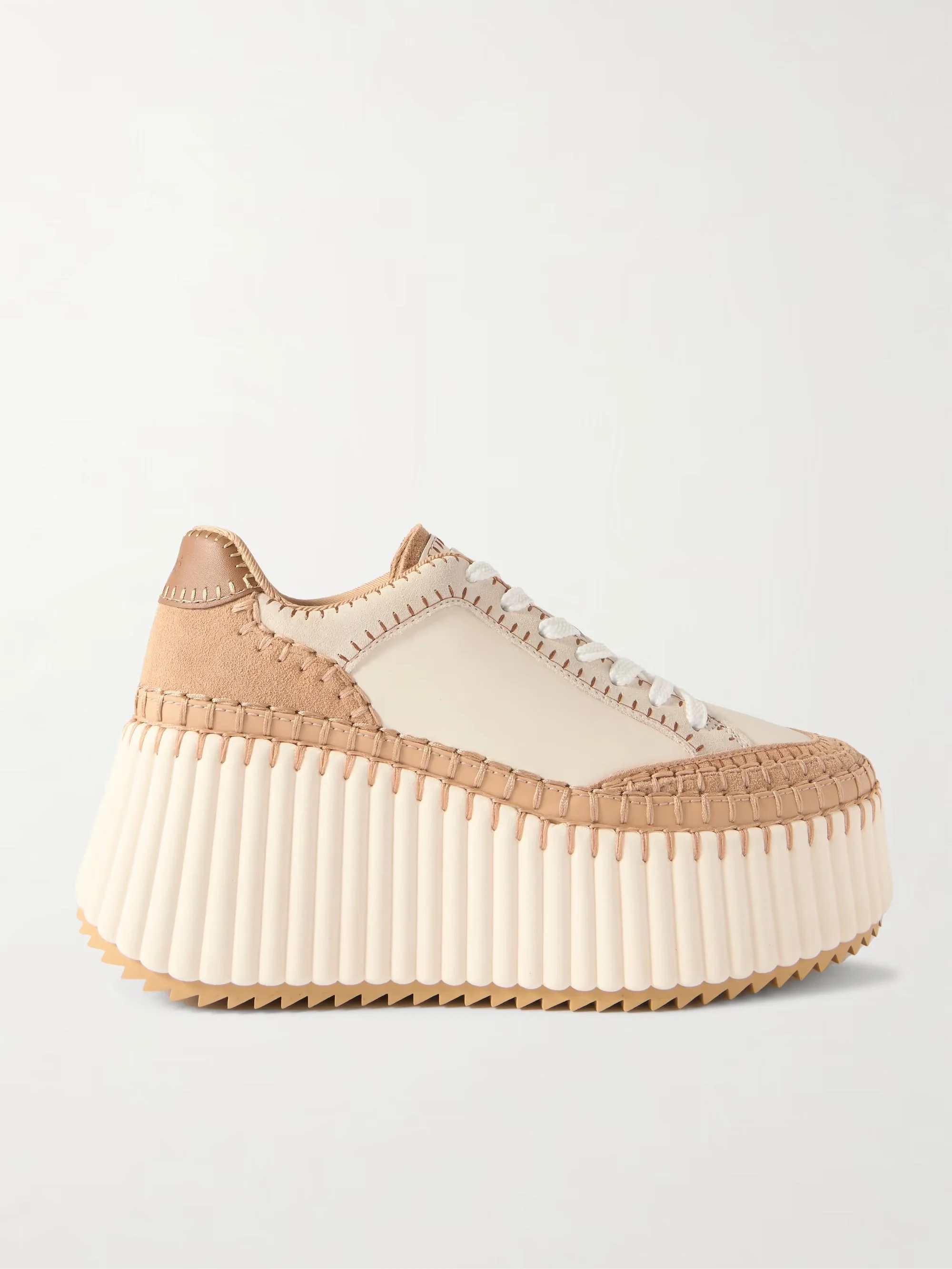 Chloé - Nama Suede-trimmed Leather Platform Sneakers - Neutrals