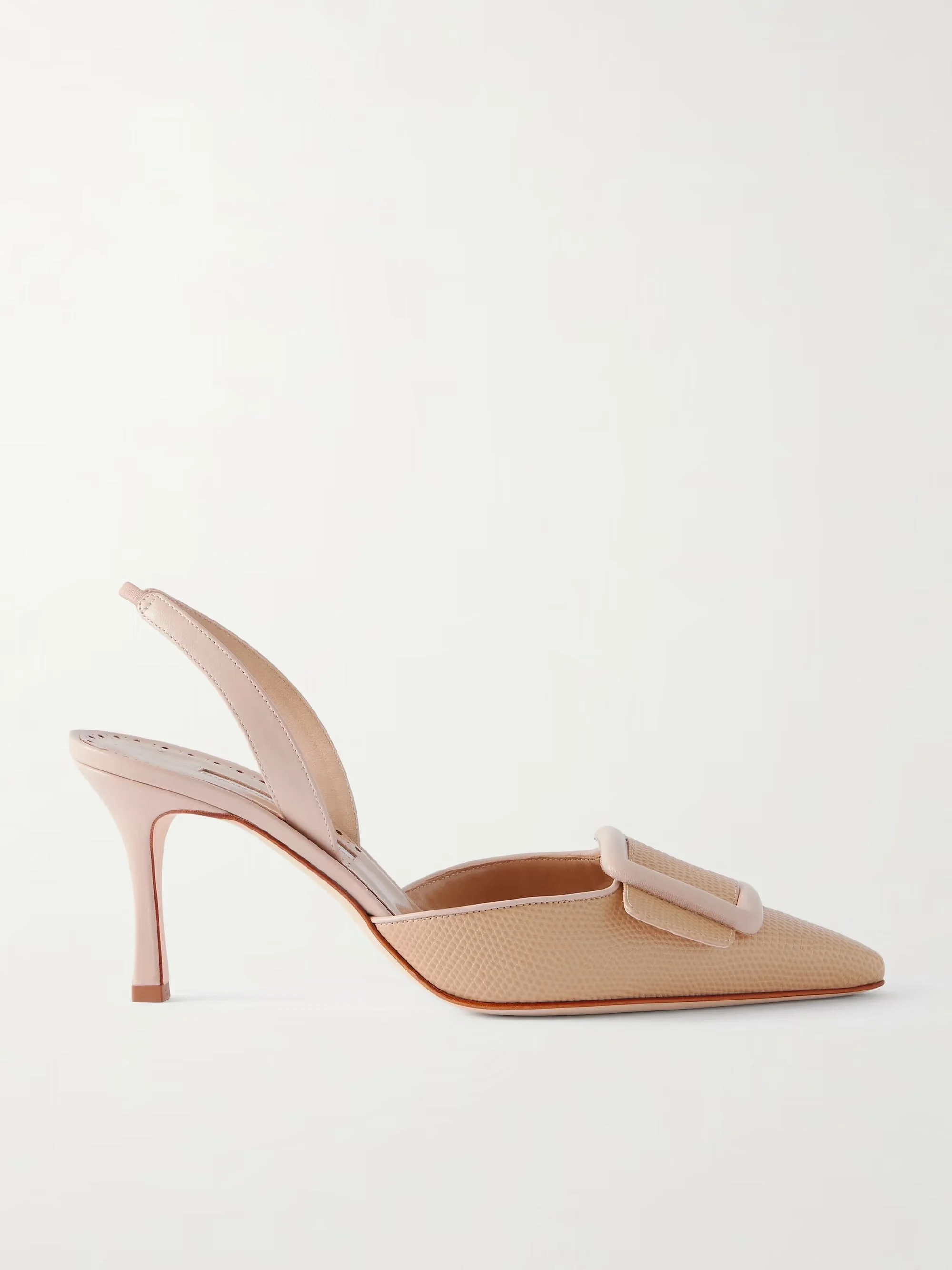 Manolo Blahnik - Mayslibi 70 Lizard-effect Leather Slingback Pumps - Neutrals
