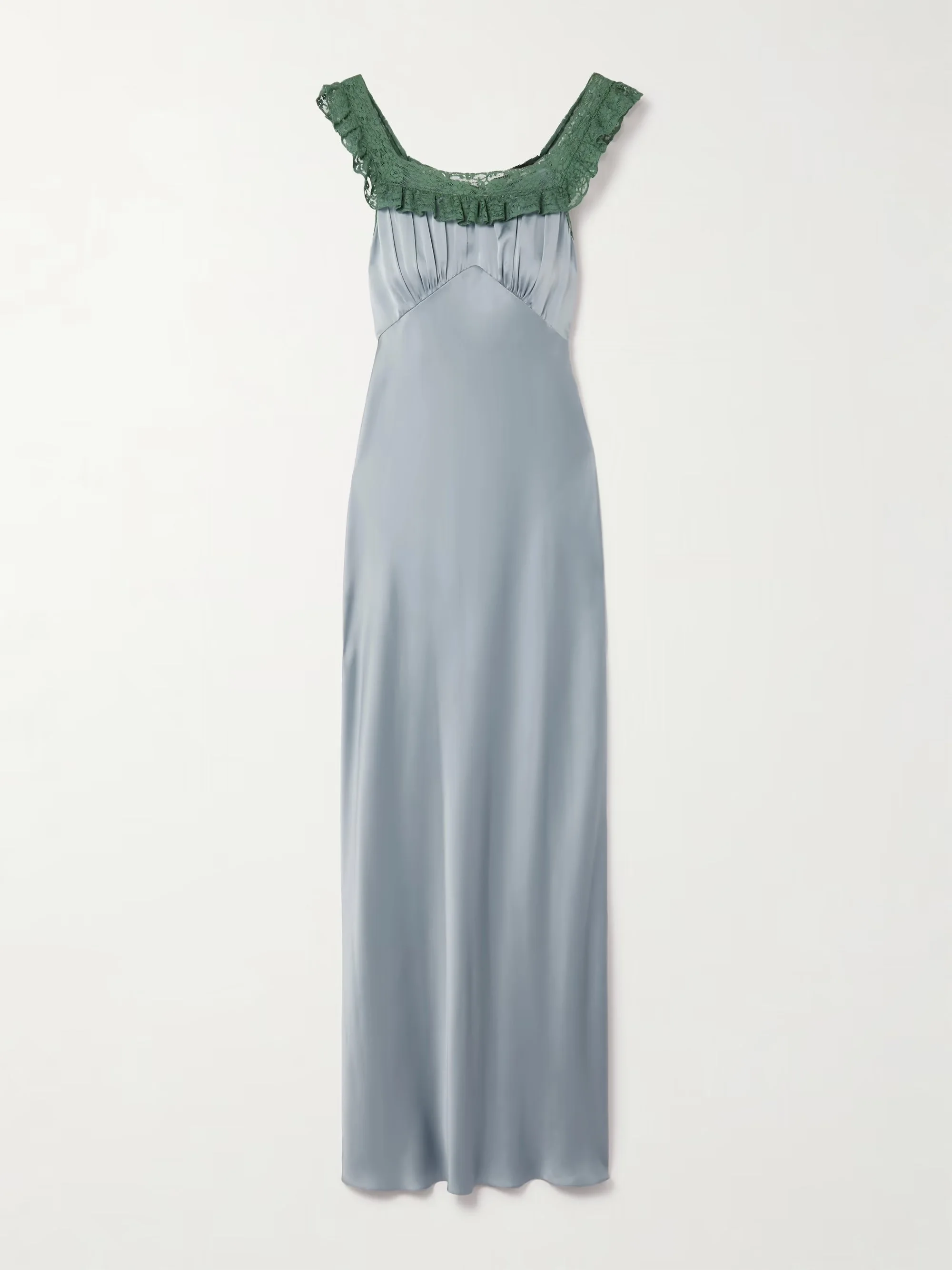 Chloé Lace Trim Silk Satin Column Dress in Ash Blue at Nordstrom, 