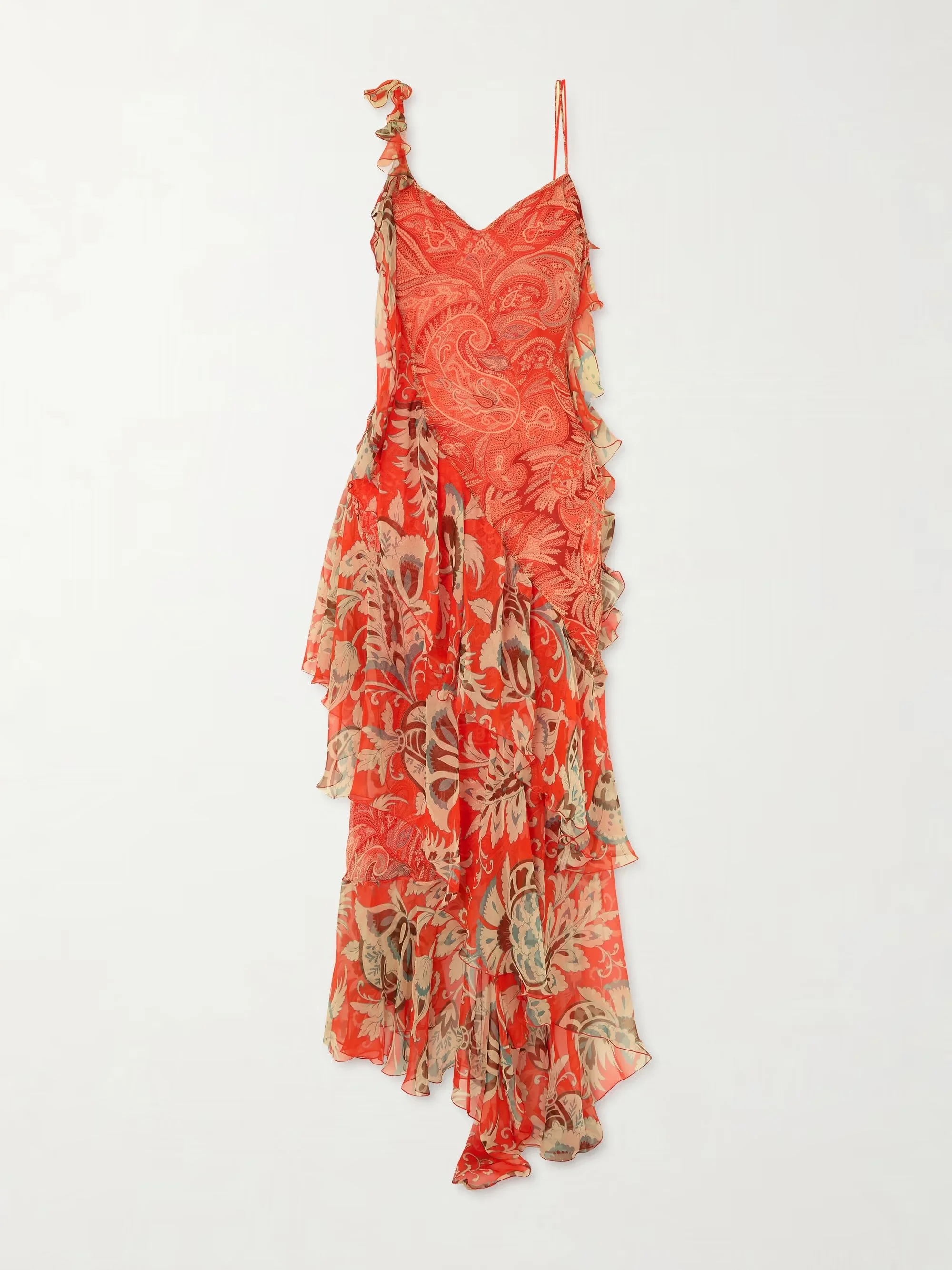Etro - Ruffles Floral-print Silk-chiffon Midi Dress - Red