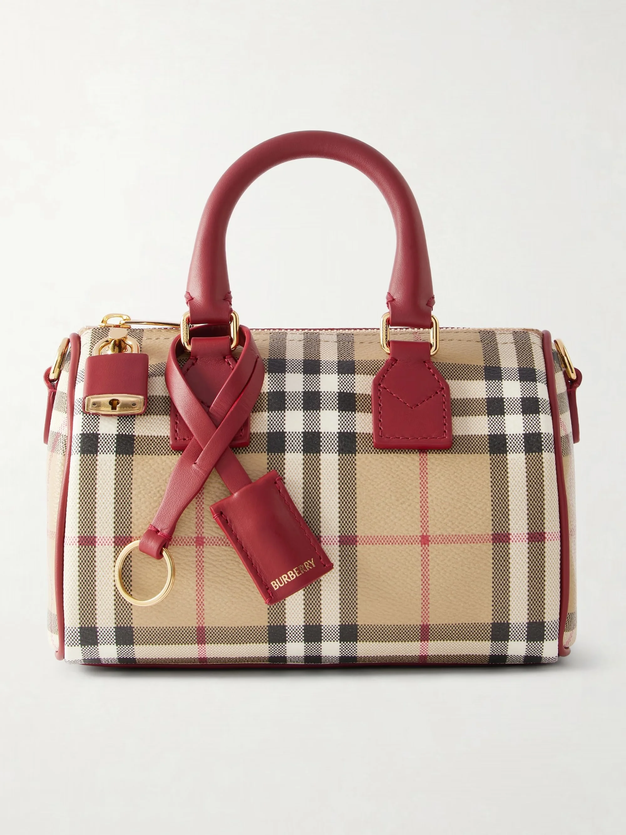 Burberry - Mini Bowling Leather-trimmed Checked Tote - Red