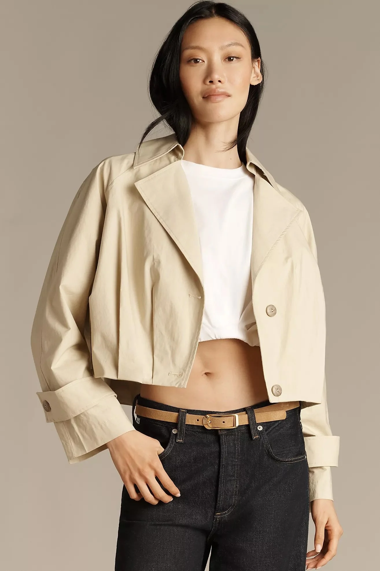 Pleated Crop Trench Jacket