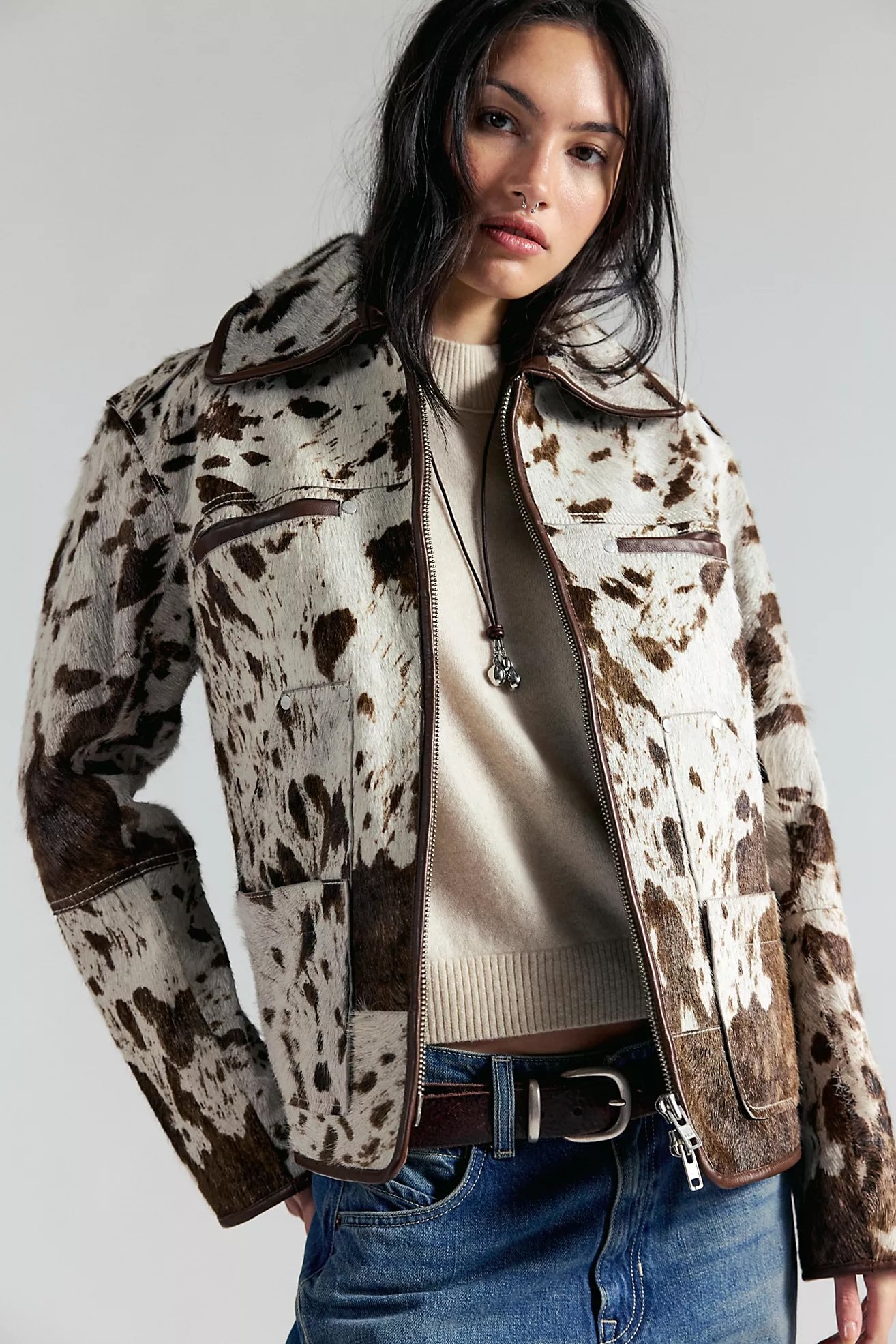 We The Free Dally Cow Print Pony Hair Jacket