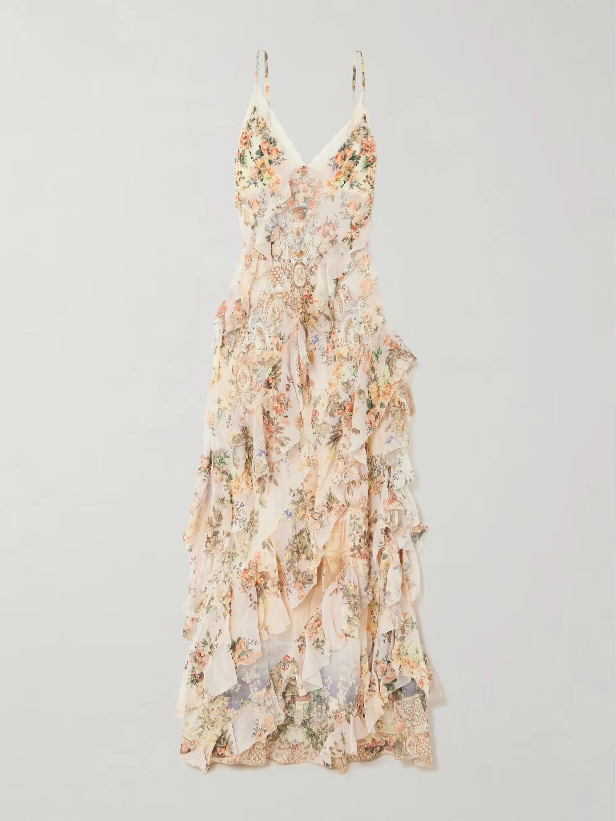 Camilla - Lace-trimmed Ruffled Floral-print Silk-chiffon Maxi Dress - Multi
