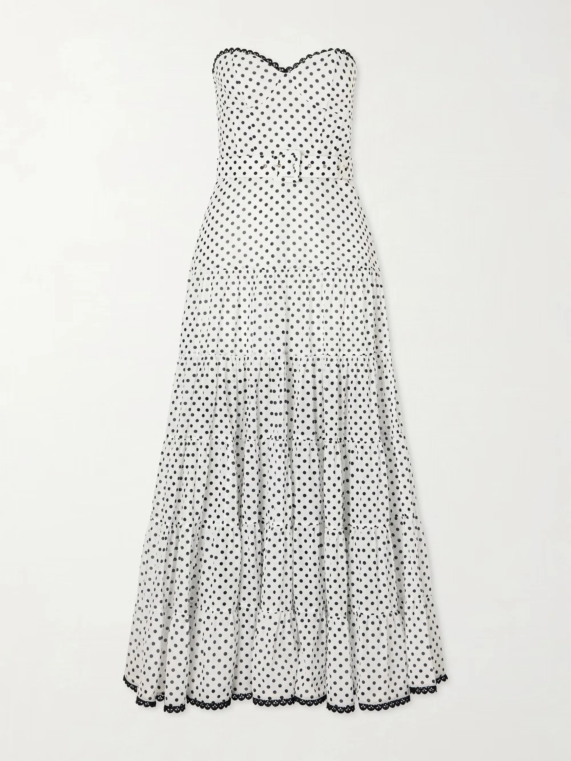  Jimena Belted Tiered Polka-dot Cotton