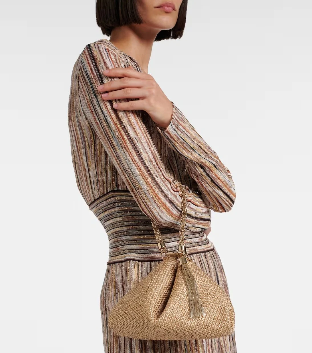 Callie Medium raffia-effect shoulder bag