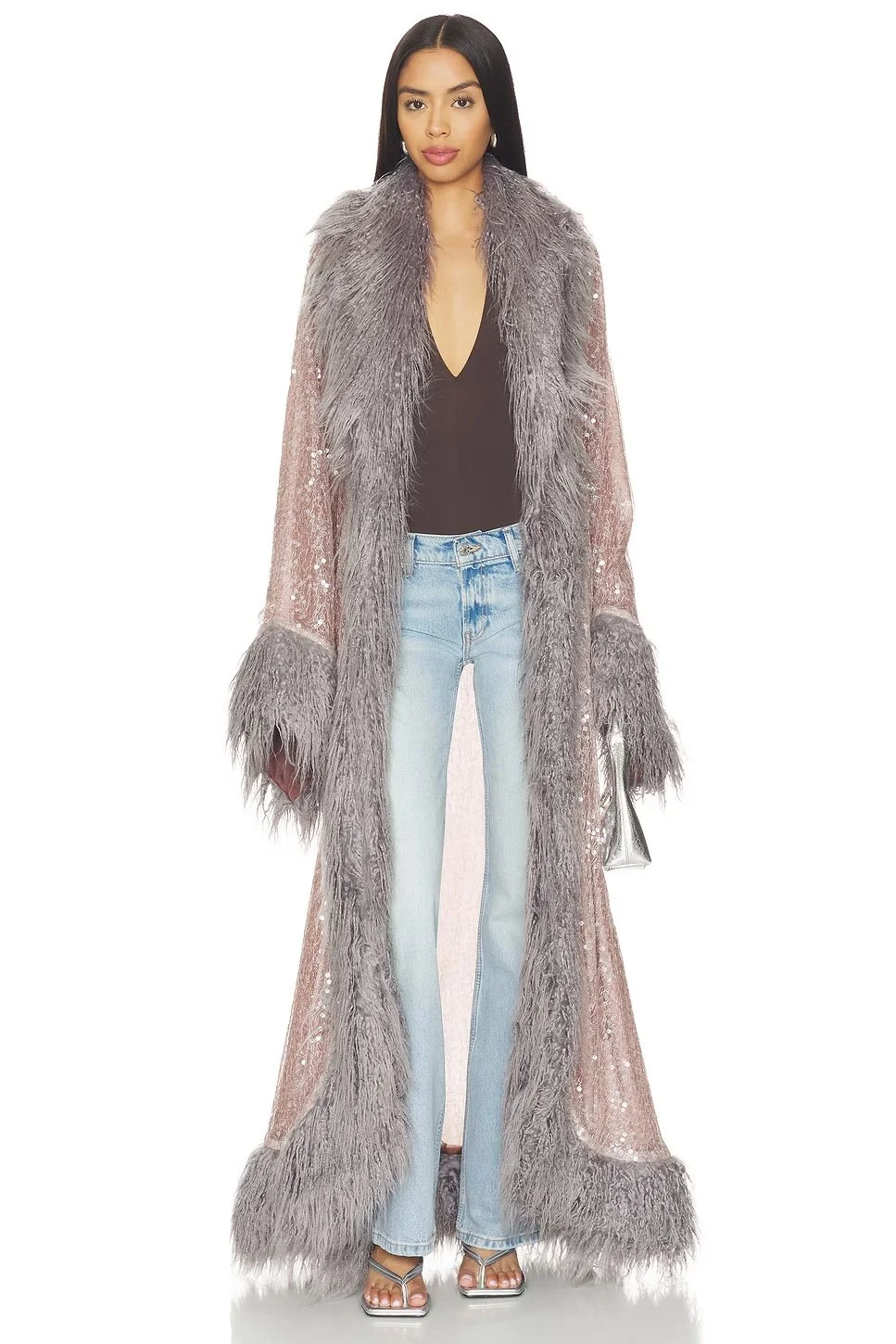 Understated Leather Heartland Robe in Lavender,Grey. - size L