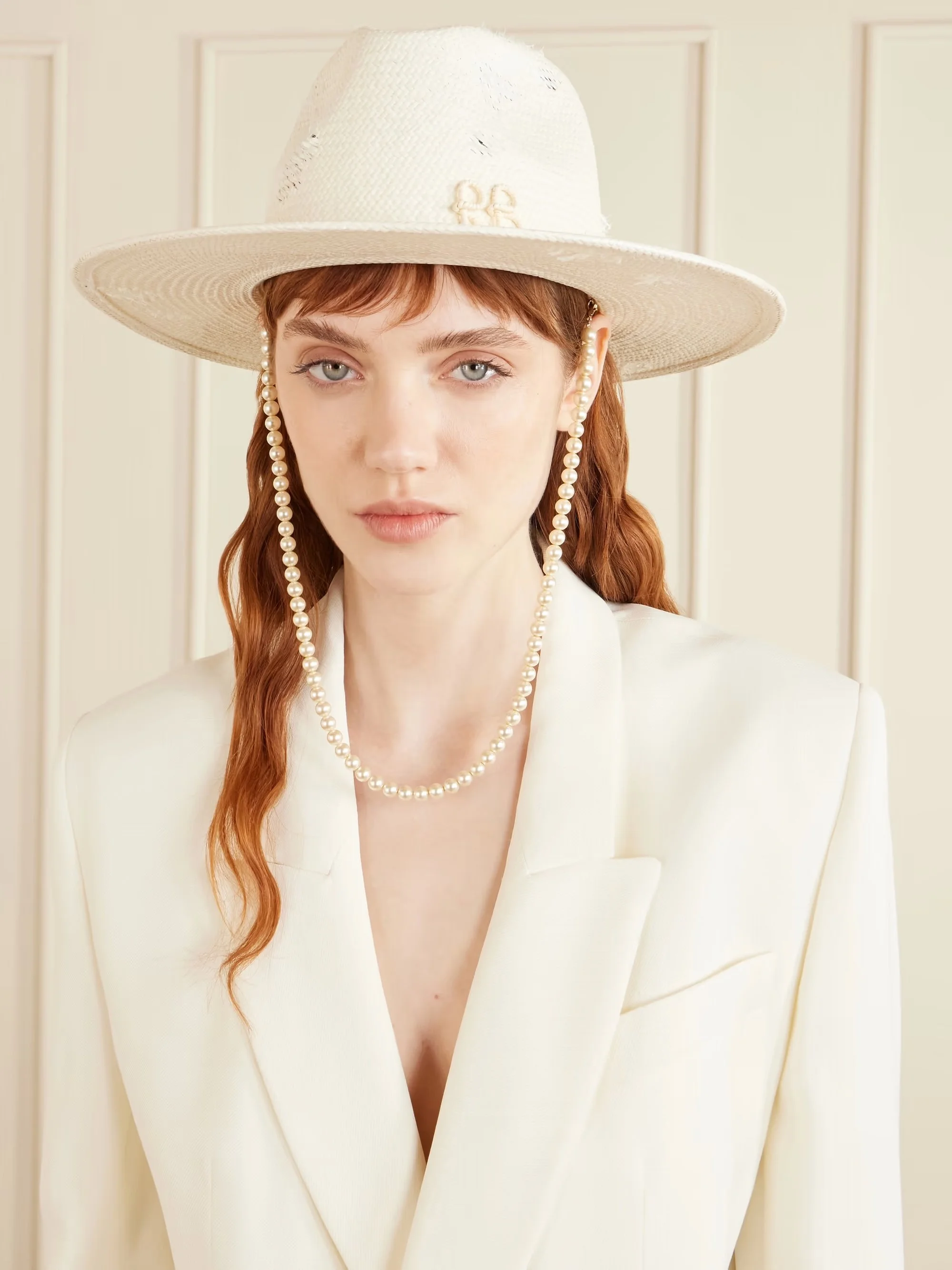 Embellished distressed straw fedora