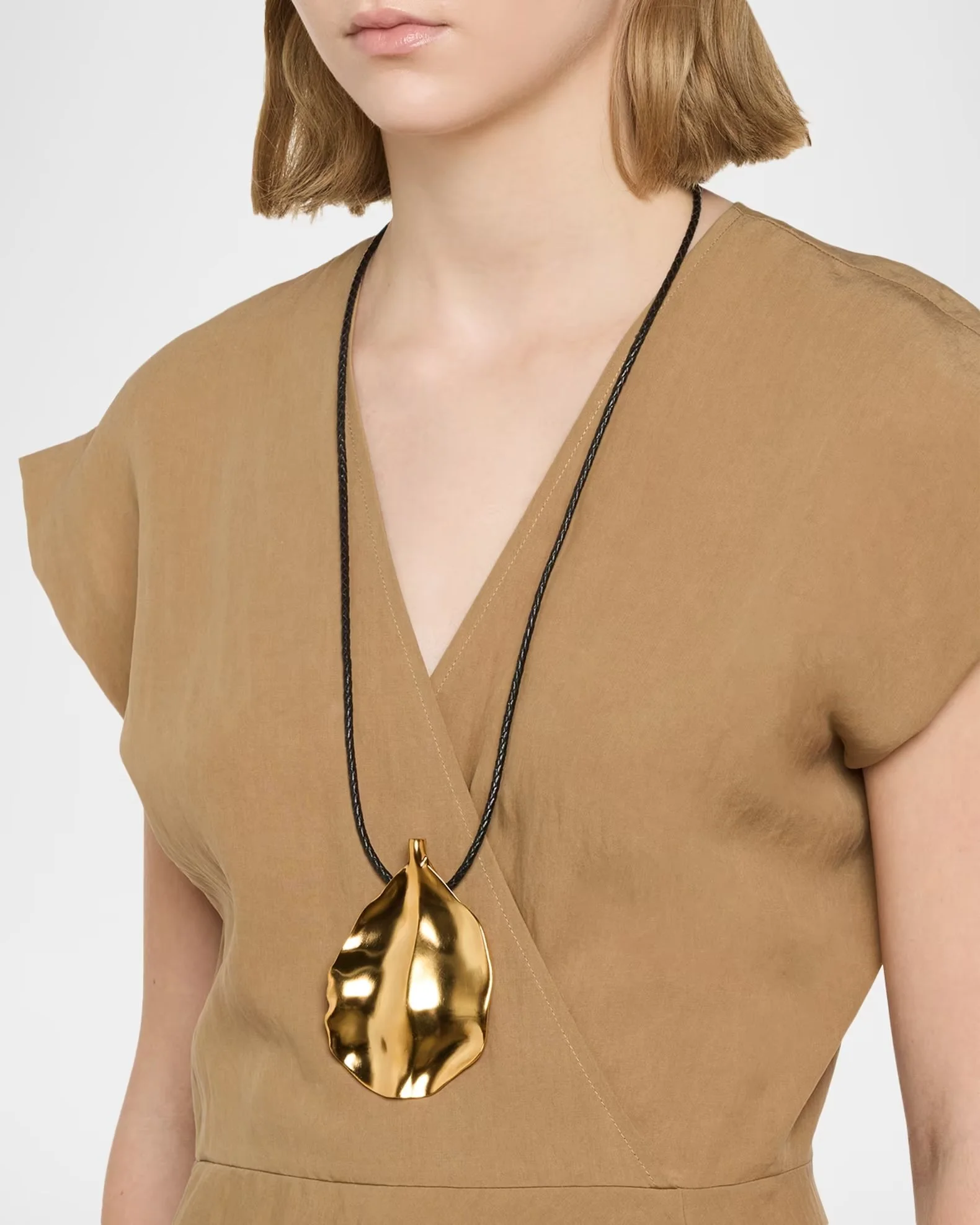 Black Braided Cord Necklace with Petal Pendant