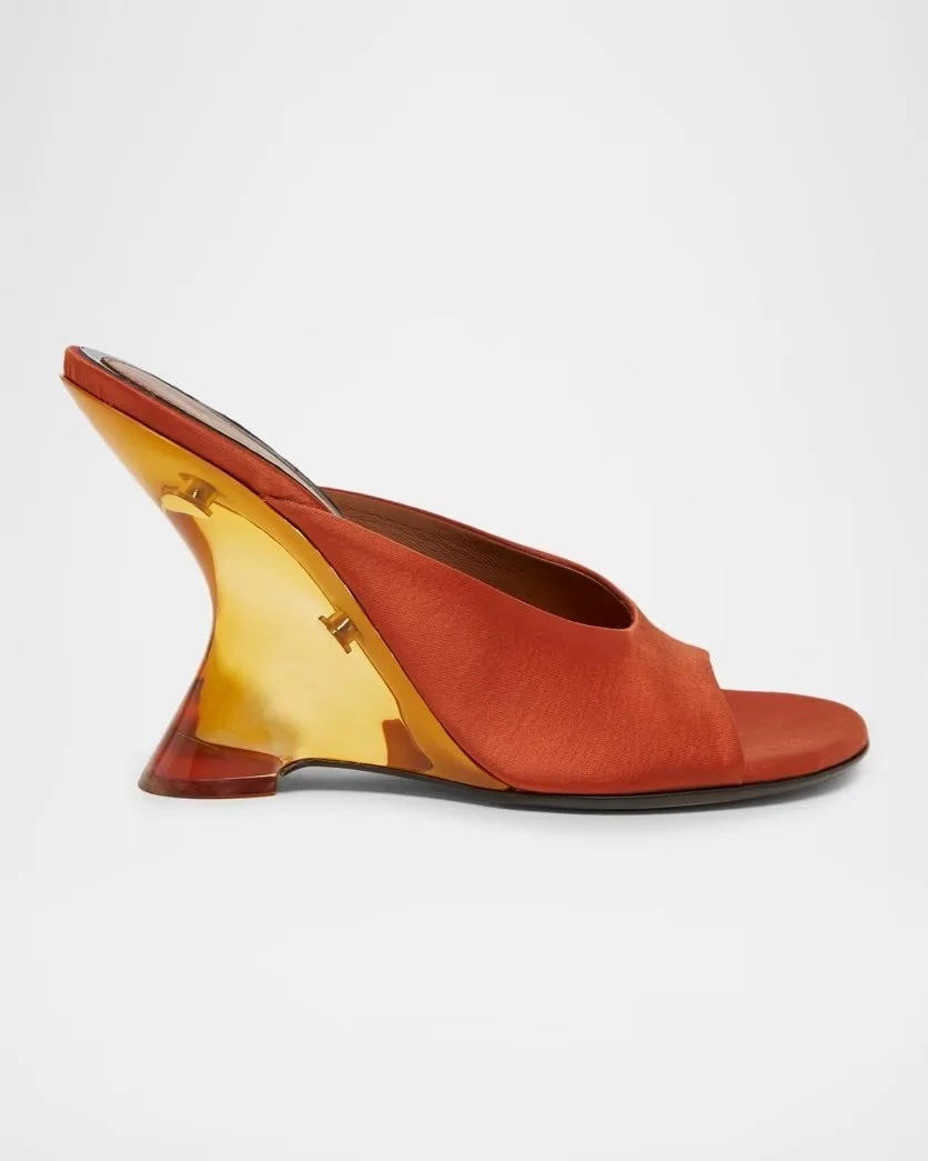 100mm Satin Wedge Mules