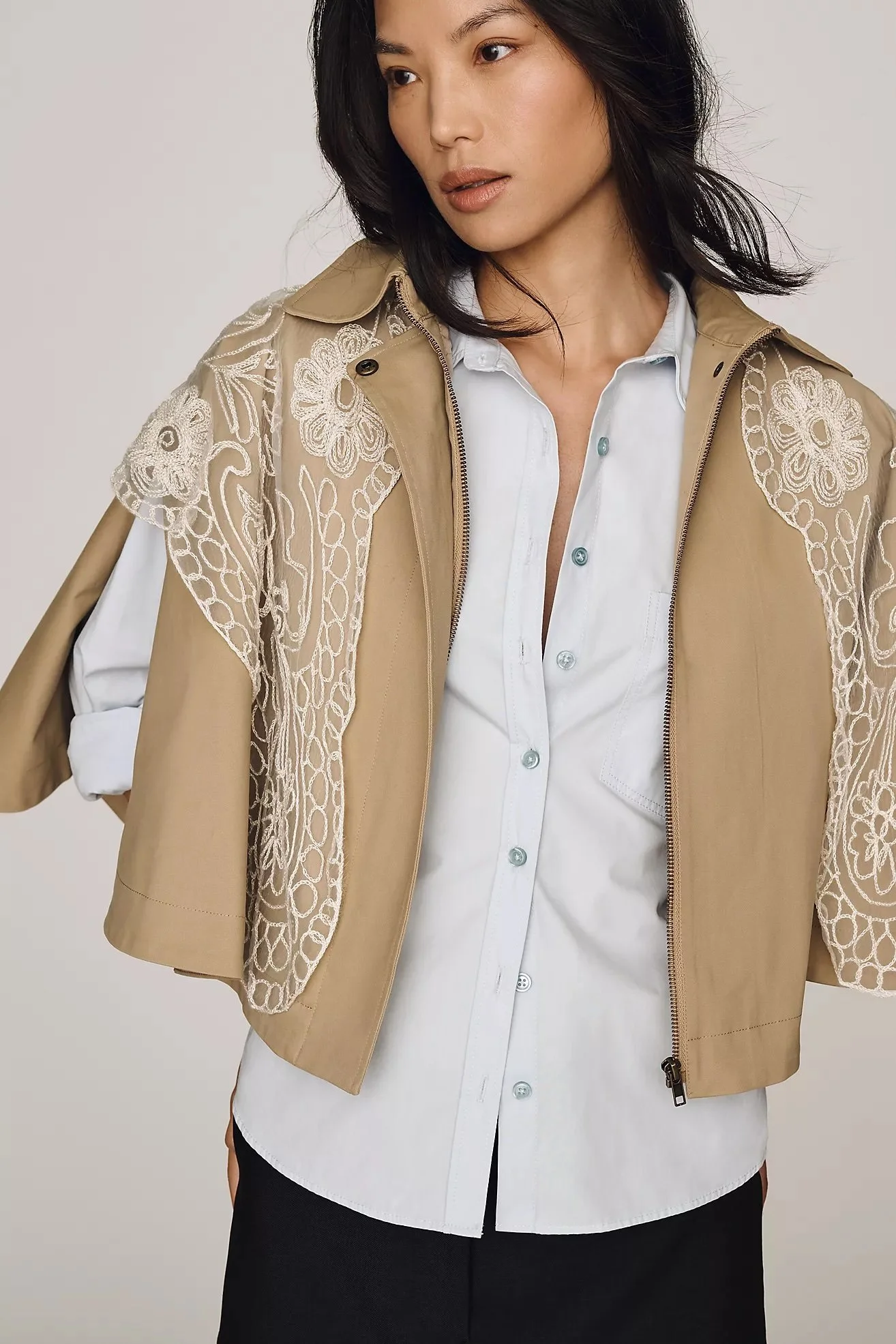 Lace Scarf Poncho Trench Coat Jacket