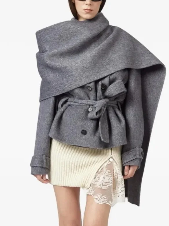 Giuseppe Di Morabito belted scarf-detail jacket - Grey