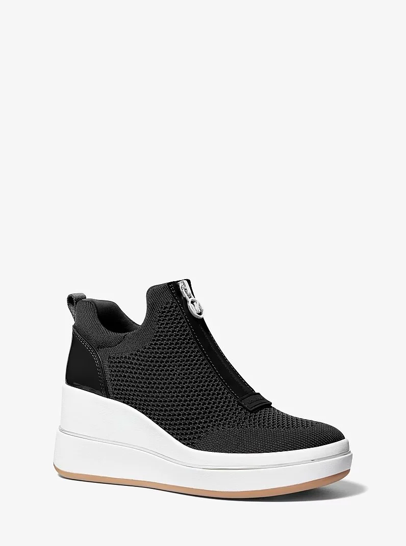 Emmy Mesh Zip-Up Wedge Trainer in Black 