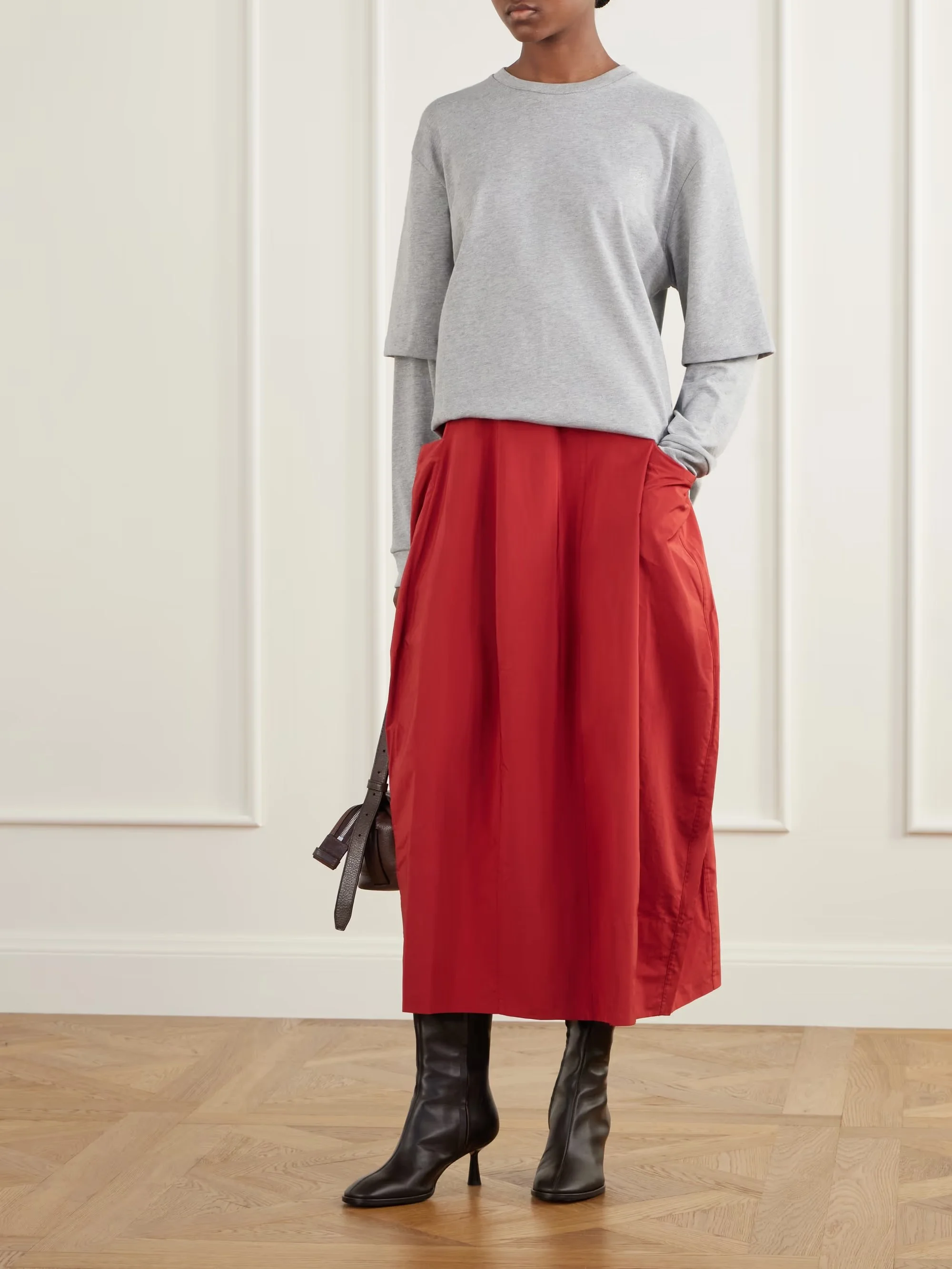 Tibi - Lantern Paneled Shell Skirt - Red