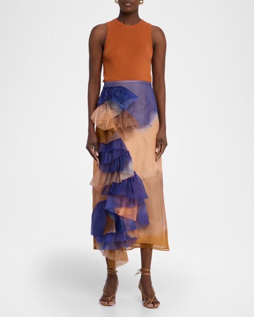 x Helen Frankenthaler Yelena Ruffled Silk-Organza Skirt