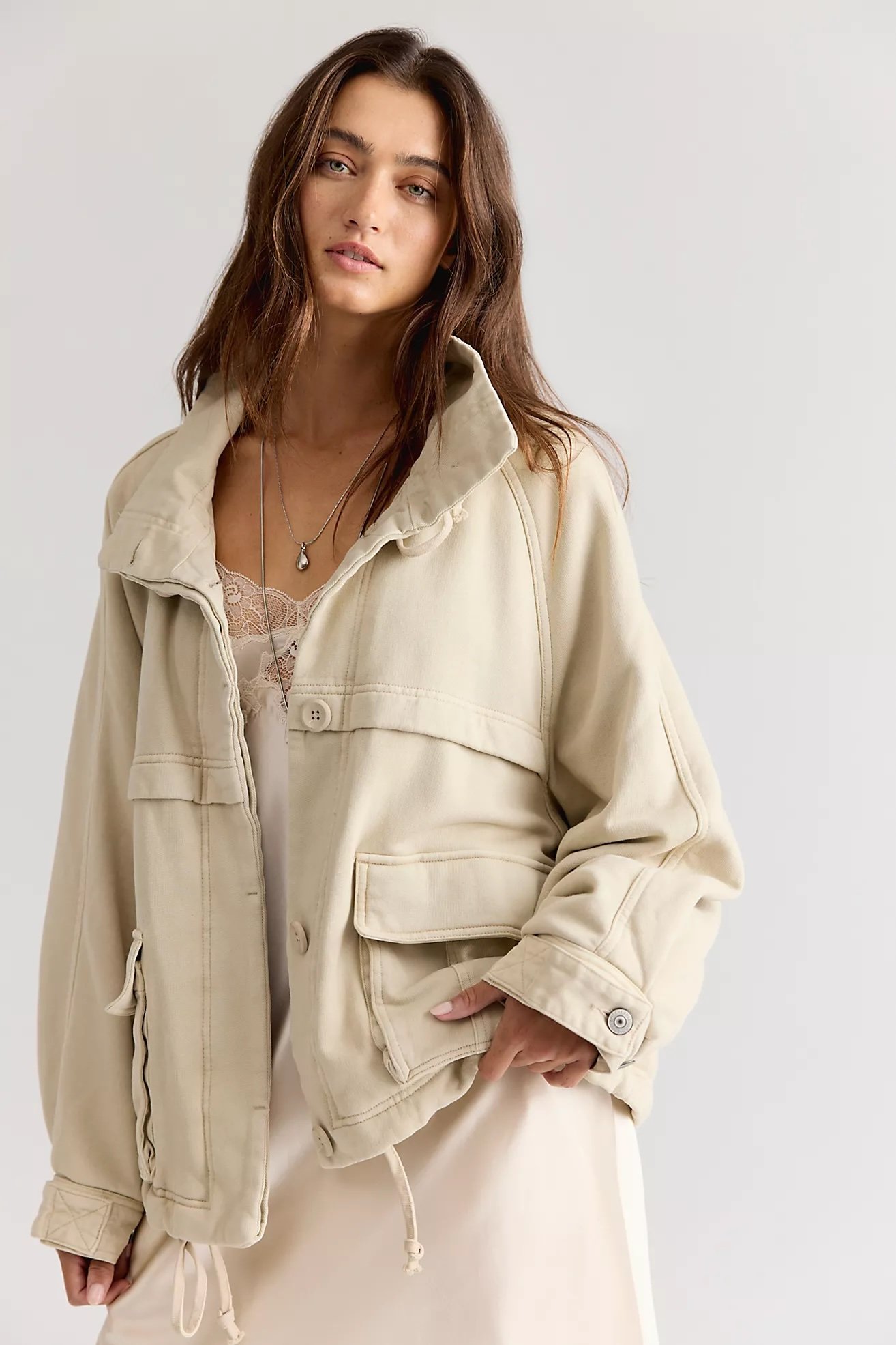Jojo Washed Oversized Funnel-Neck Jacket