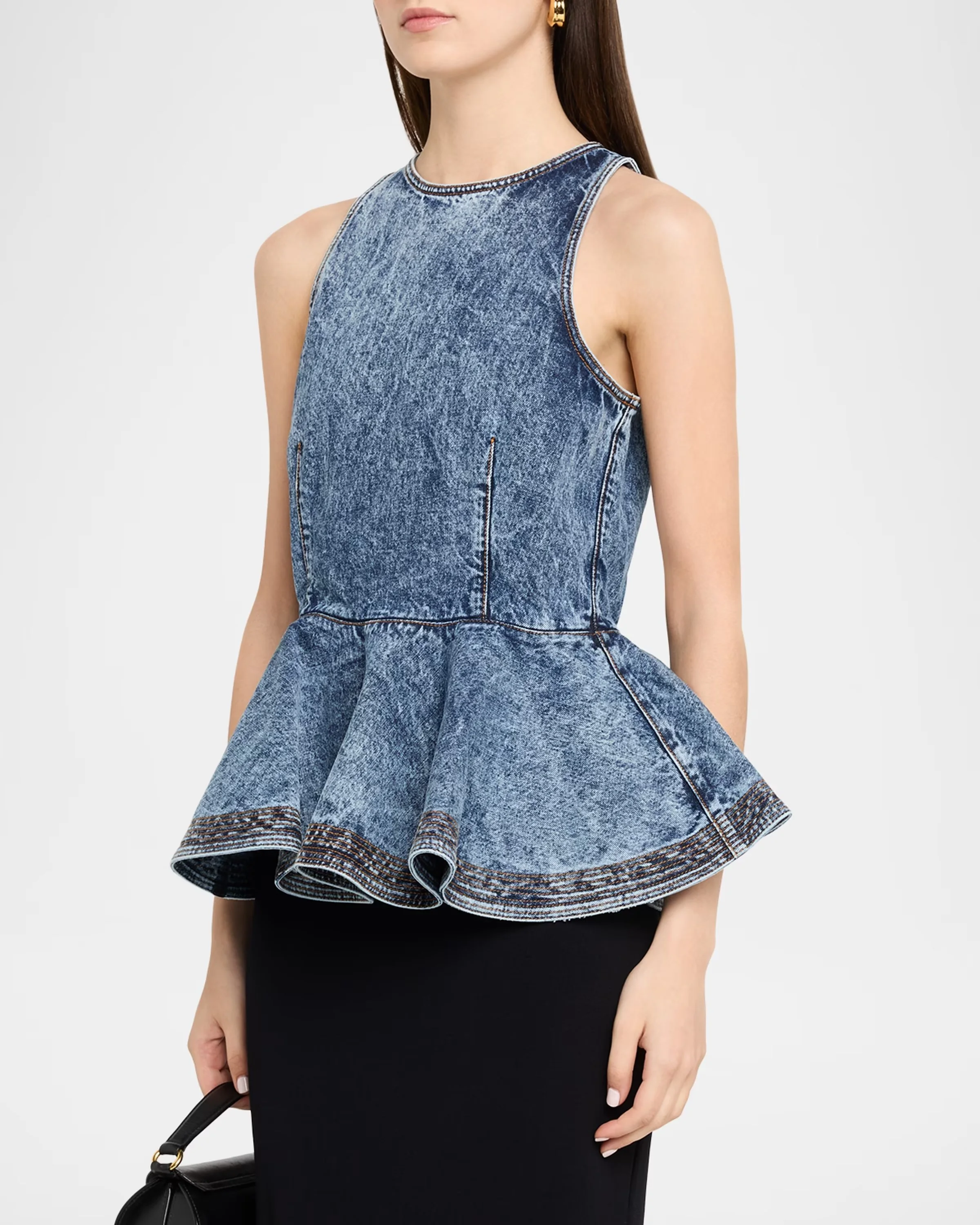 Sleeveless Denim Peplum Top
