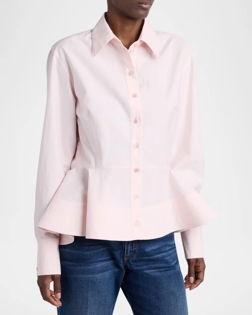 Peplum Cotton Button-Down Shirt