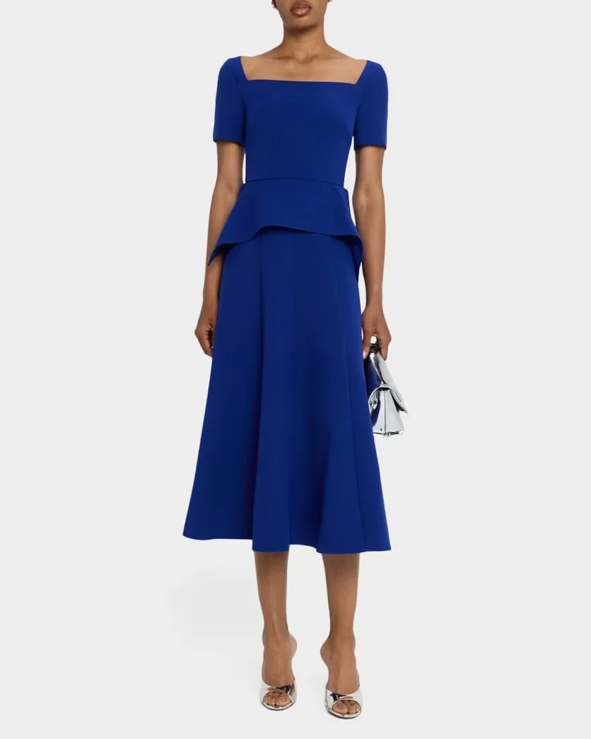 Square-Neck Peplum Midi Dress