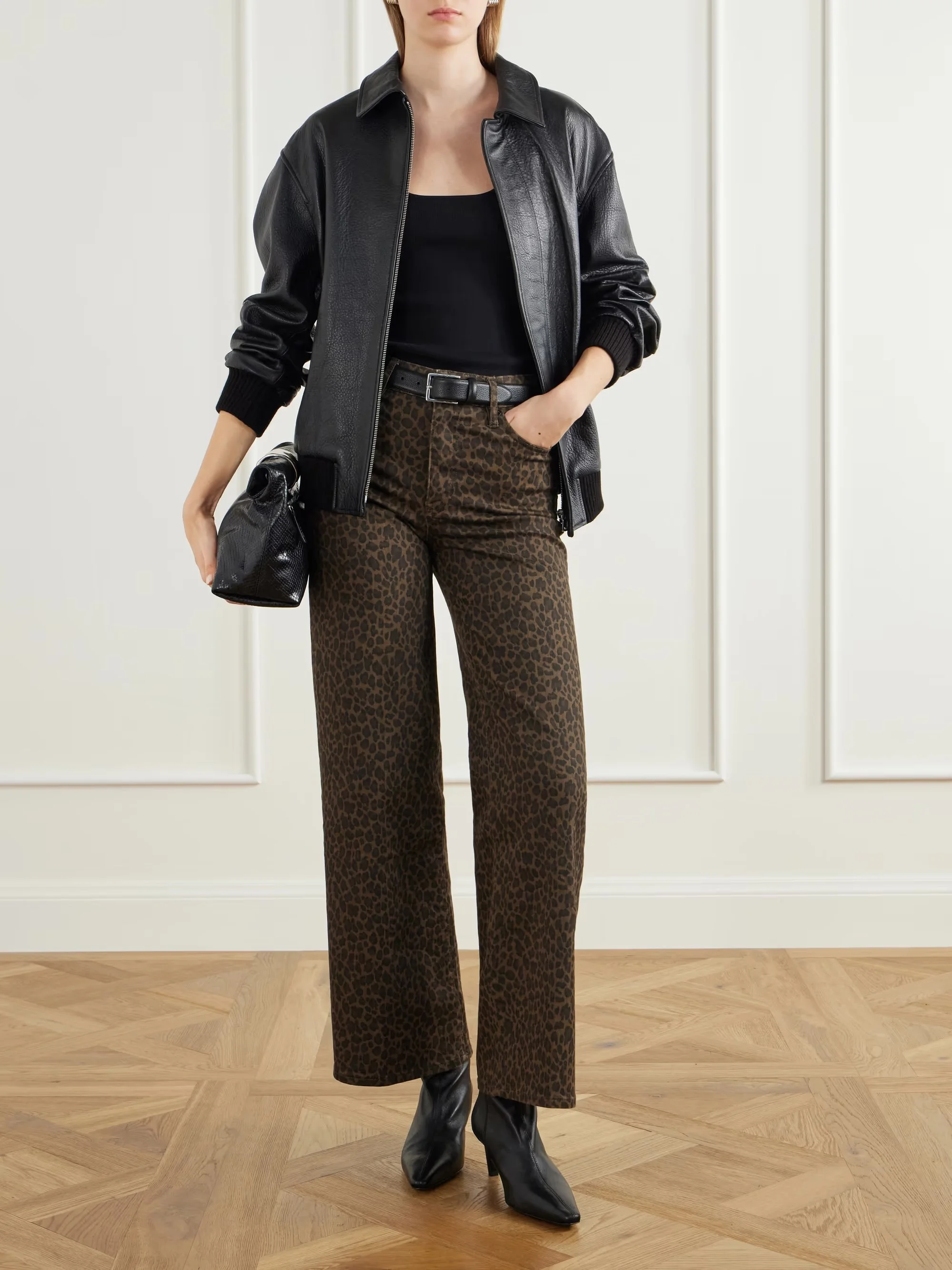 Frame Le Slim High Rise Palazzo Jeans in Leopard