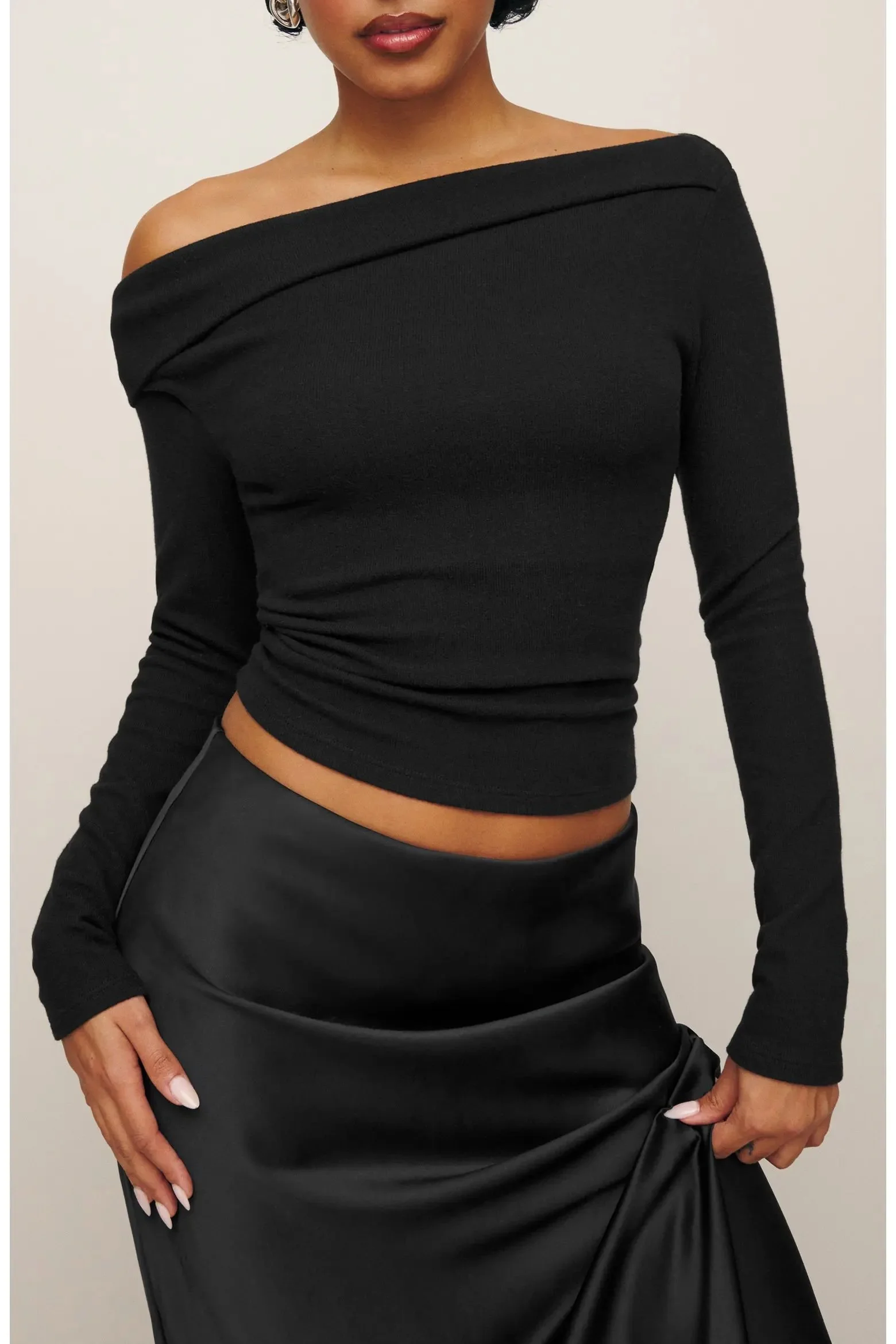 Reformation One-Shoulder Knit Top in Black at Nordstrom, Size Large