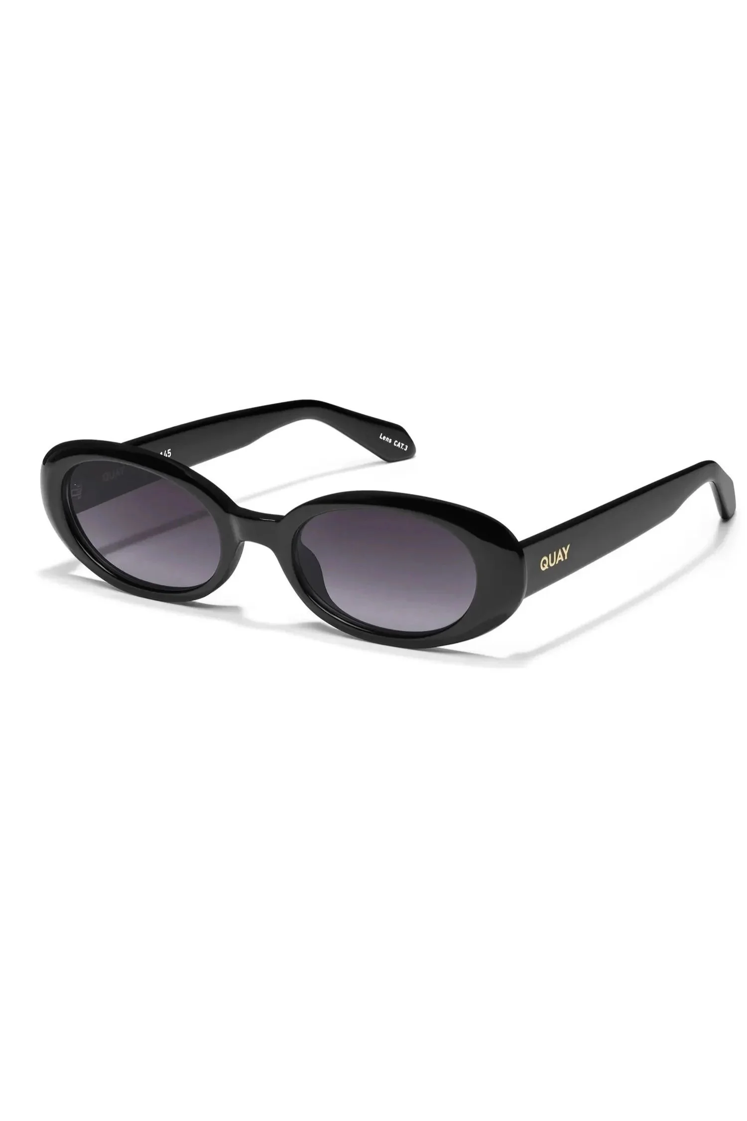 QUAY Felt Cute 52mm Gradient Small Oval Sunglasses in Black/smoke at Nordstrom