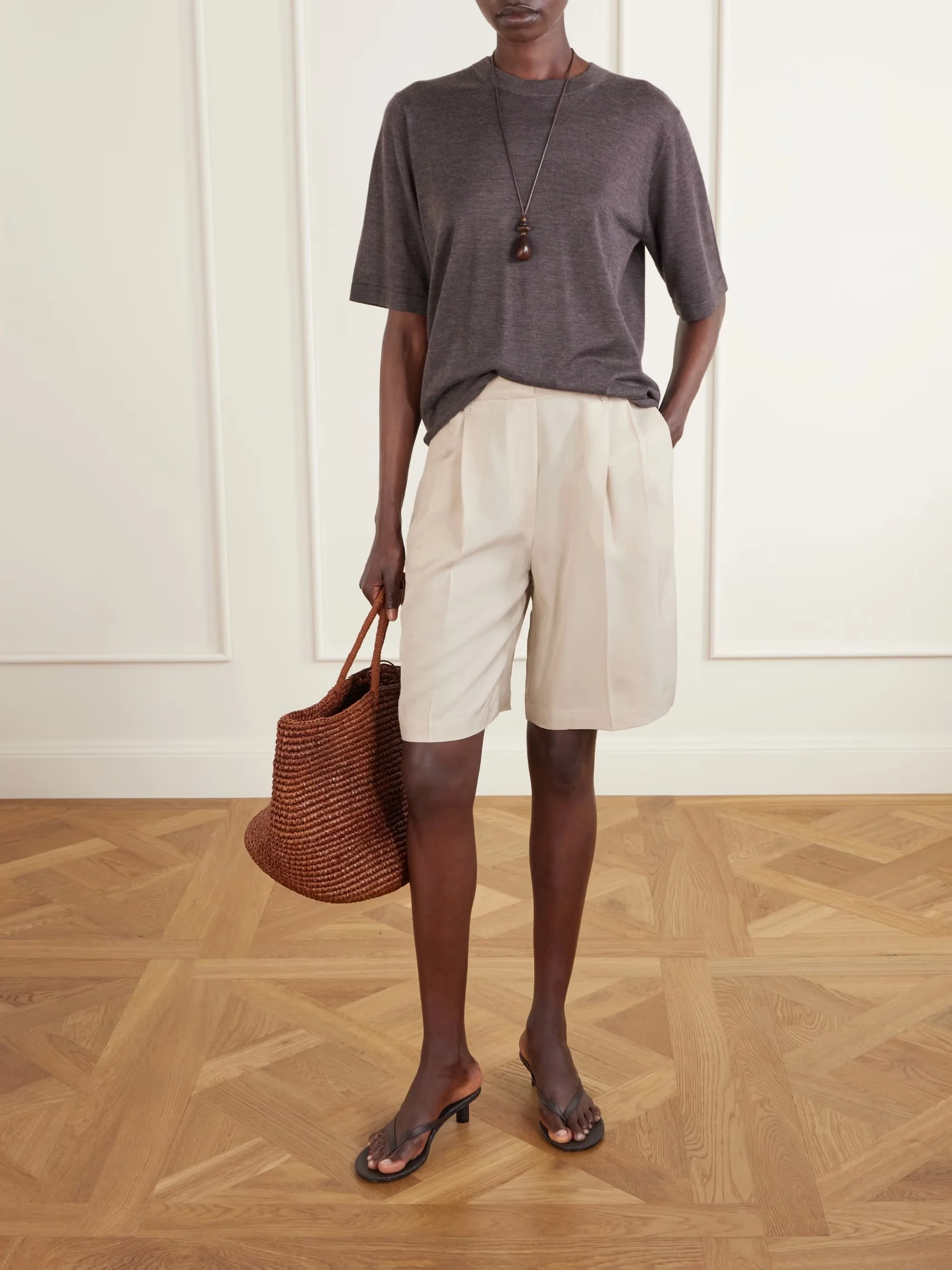 LESET - Kim Pleated Woven Shorts - Neutrals