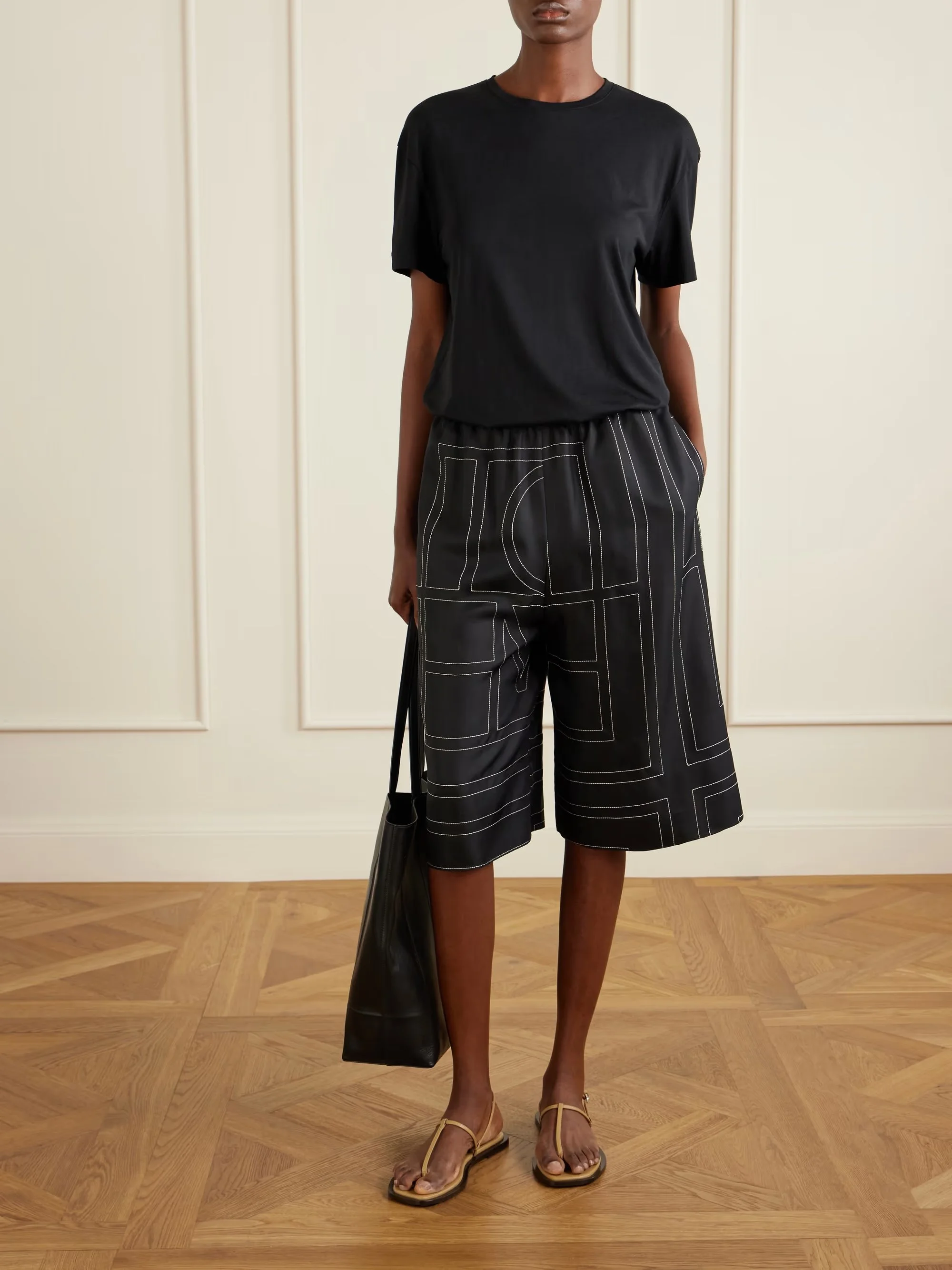 TOTEME - Embroidered Silk Shorts - Black