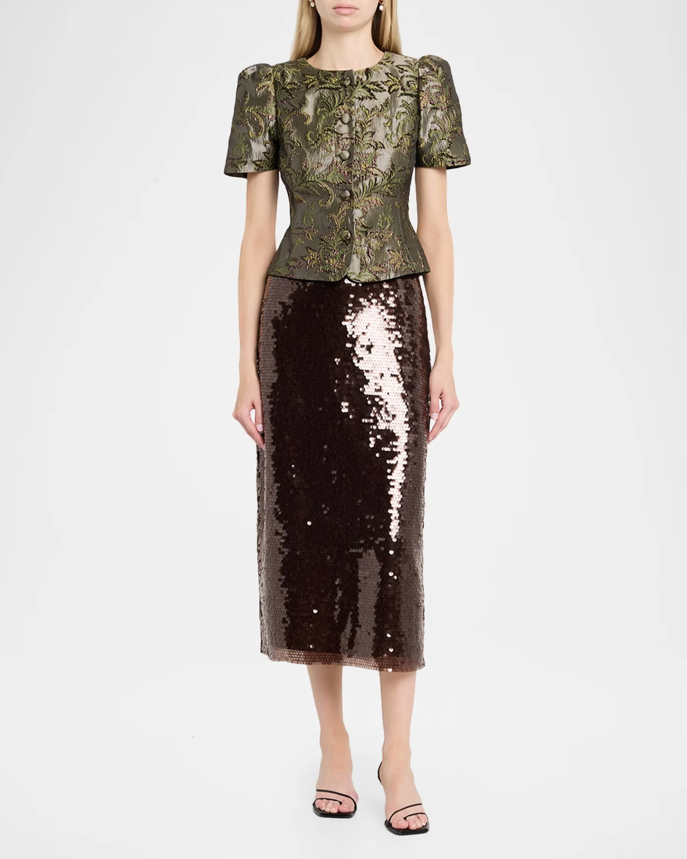 Jessa Short-Sleeve Brocade Top
