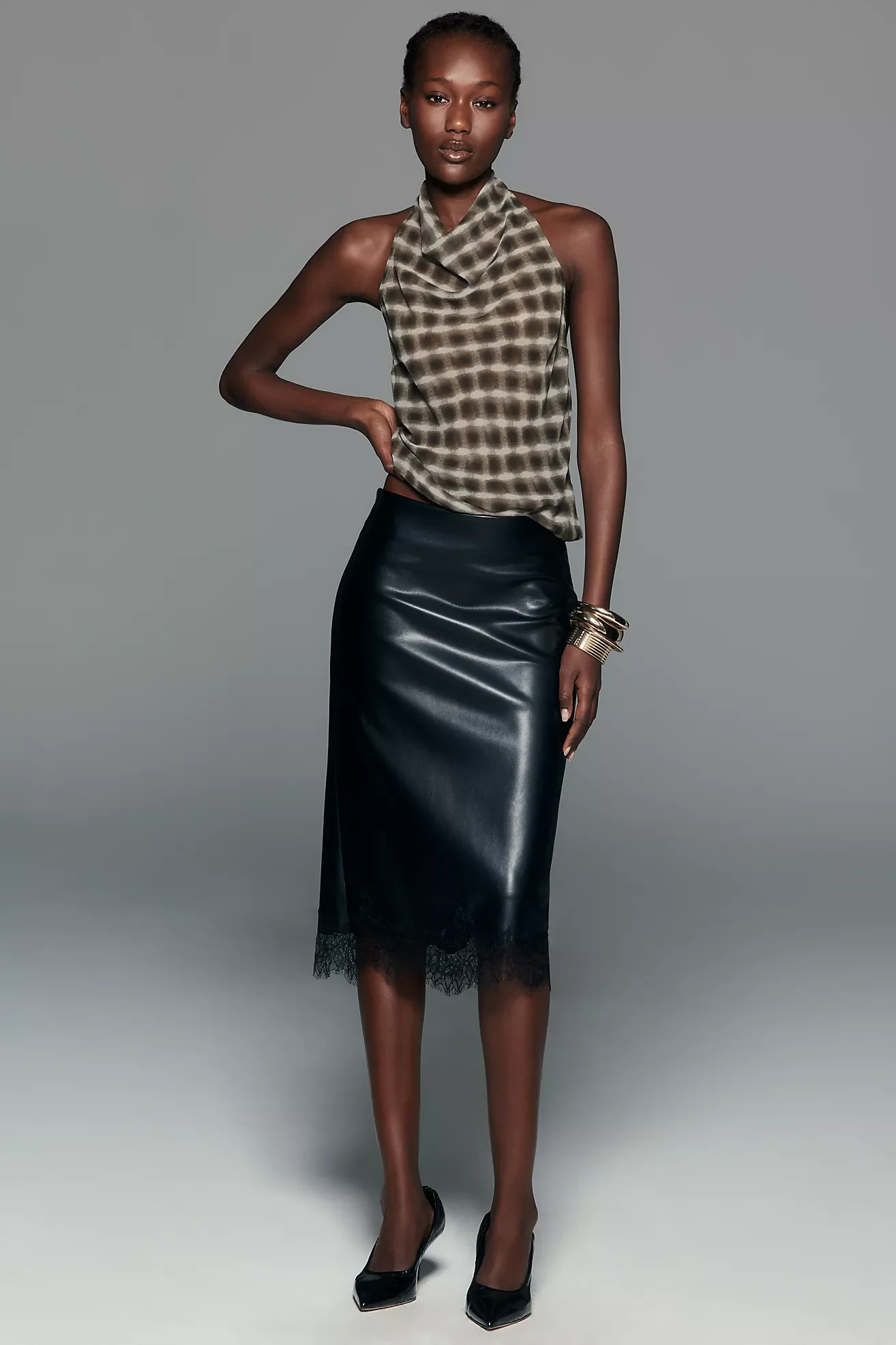 Sonja Faux Leather Midi Skirt